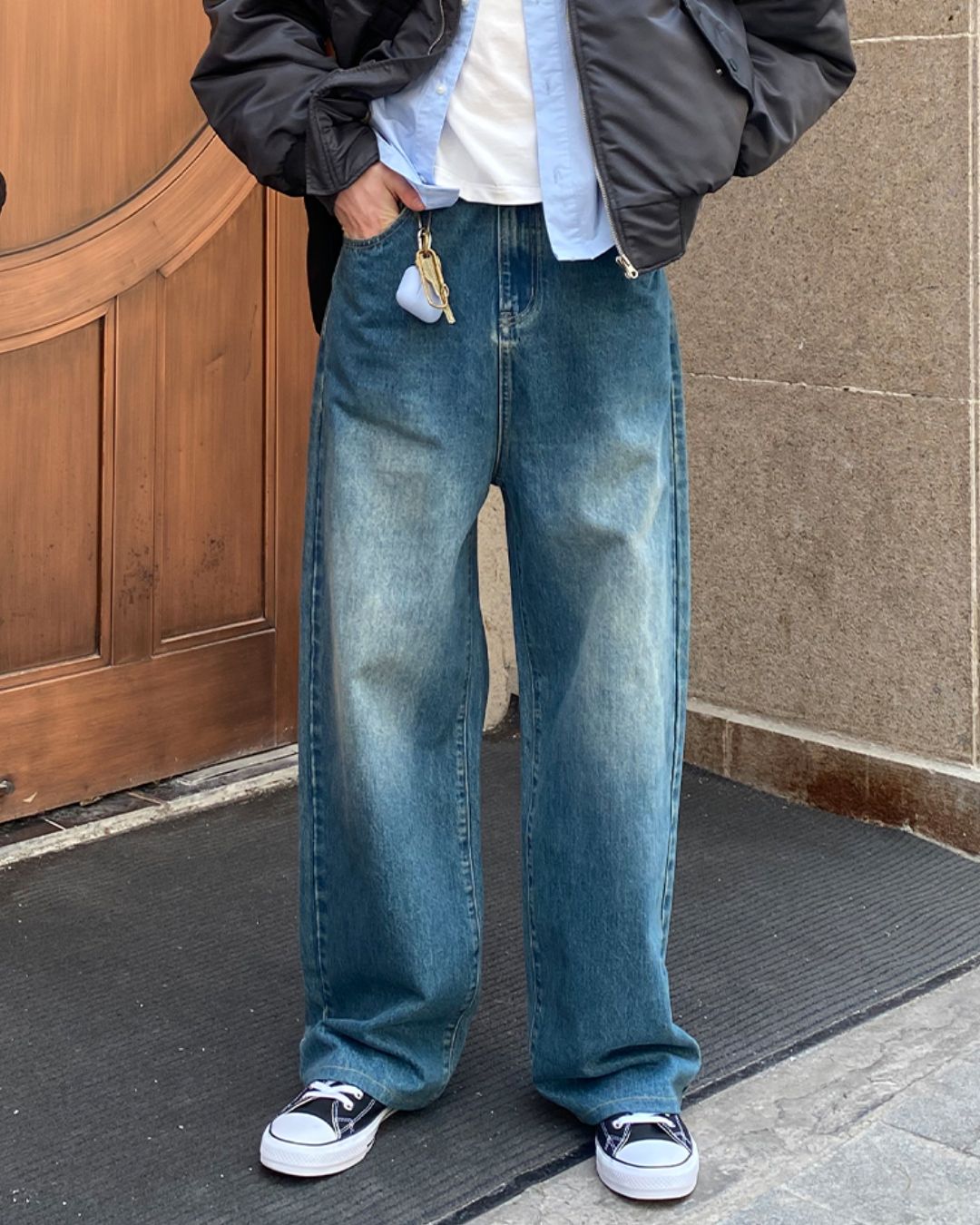 Washed Blue Straight Jeans DP051