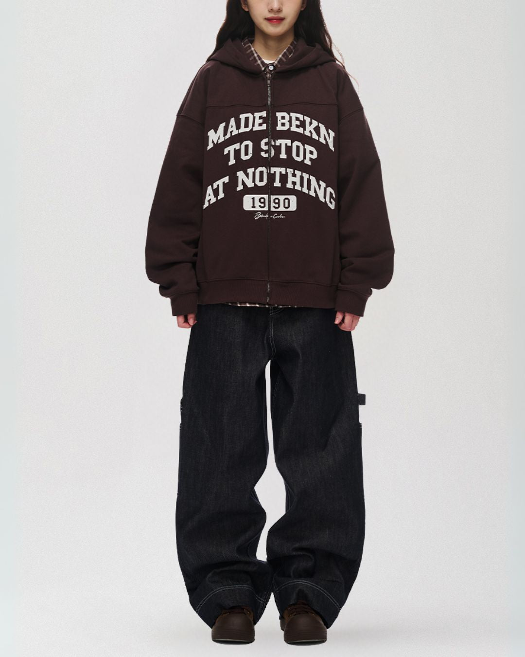 Distressed Print Full Zip Hoodie HD073
