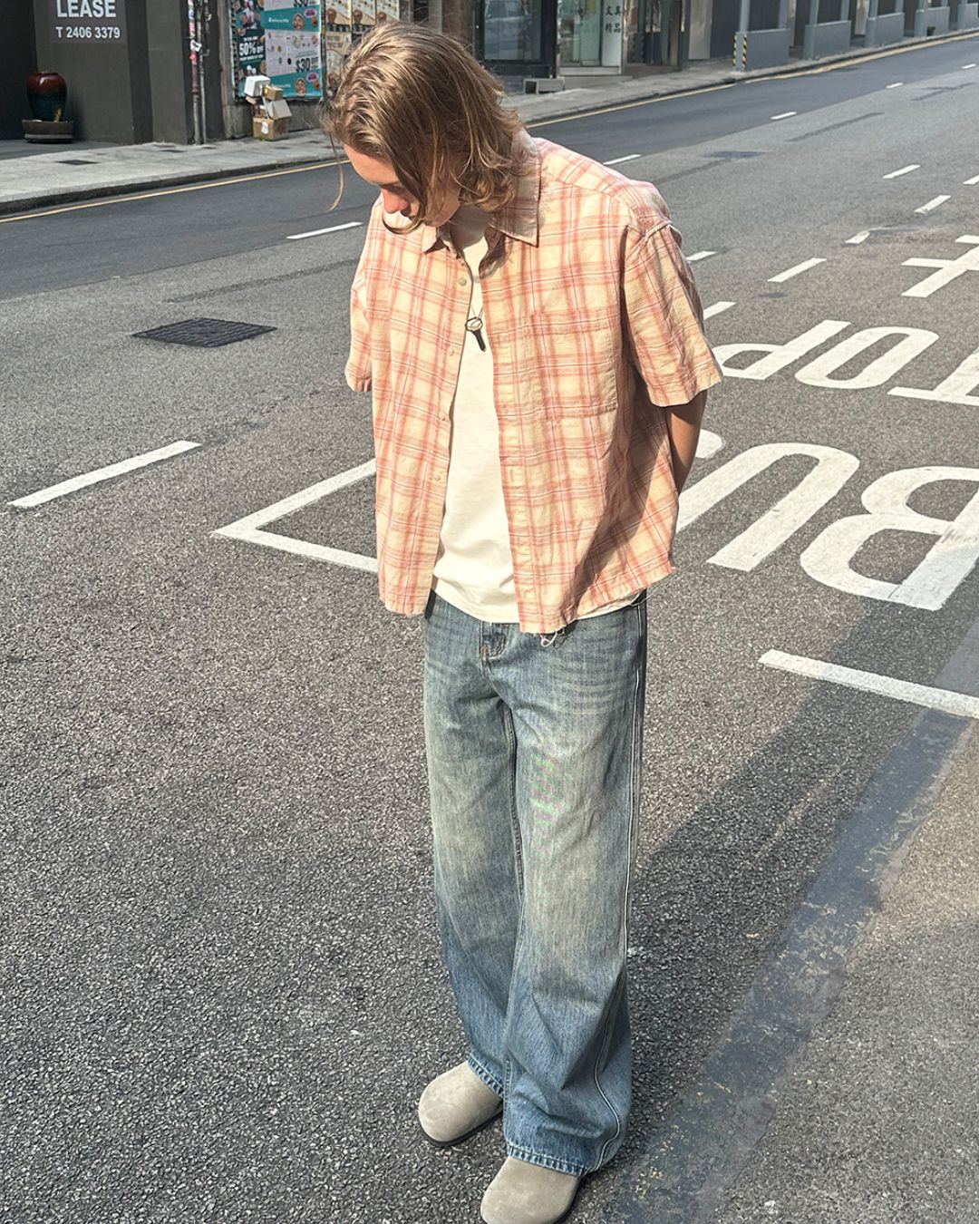 Red Checked Cut-off Shirt SS073