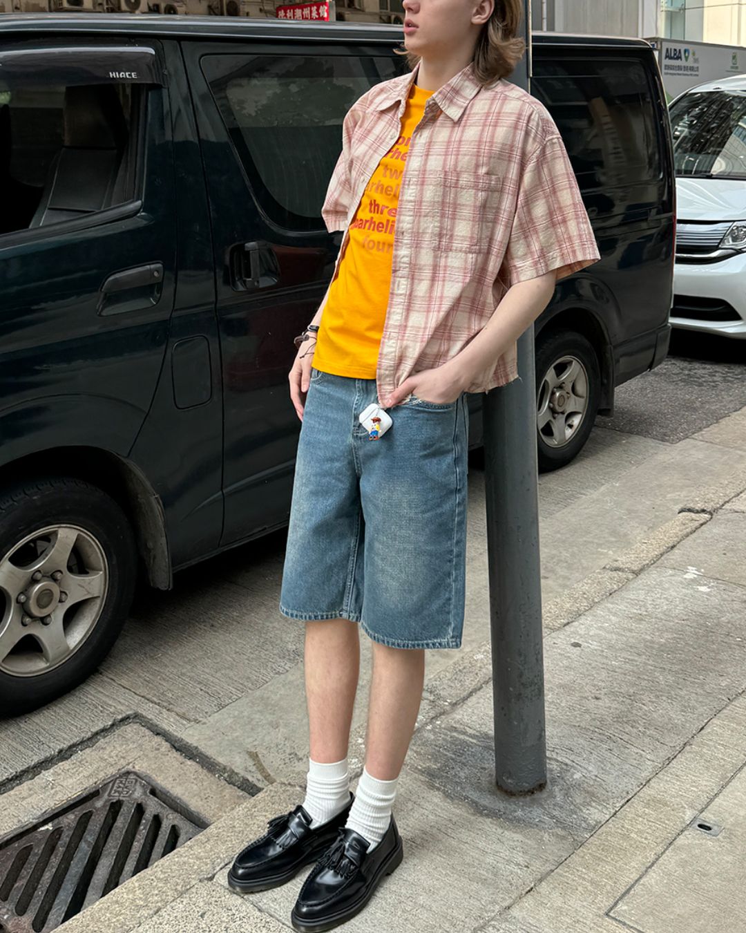 Red Checked Cut-off Shirt SS073