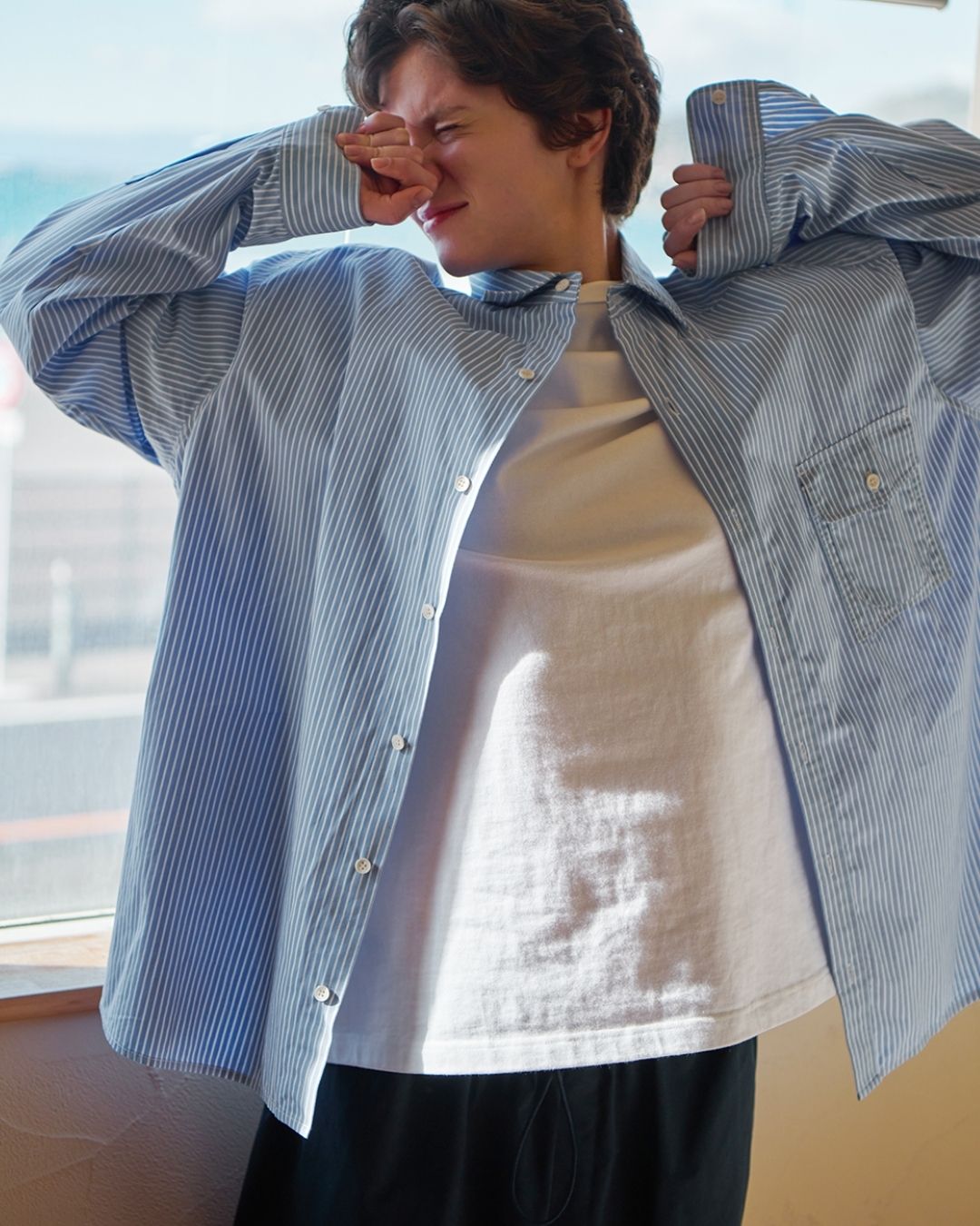 Cotton Loose Striped Shirt LS093