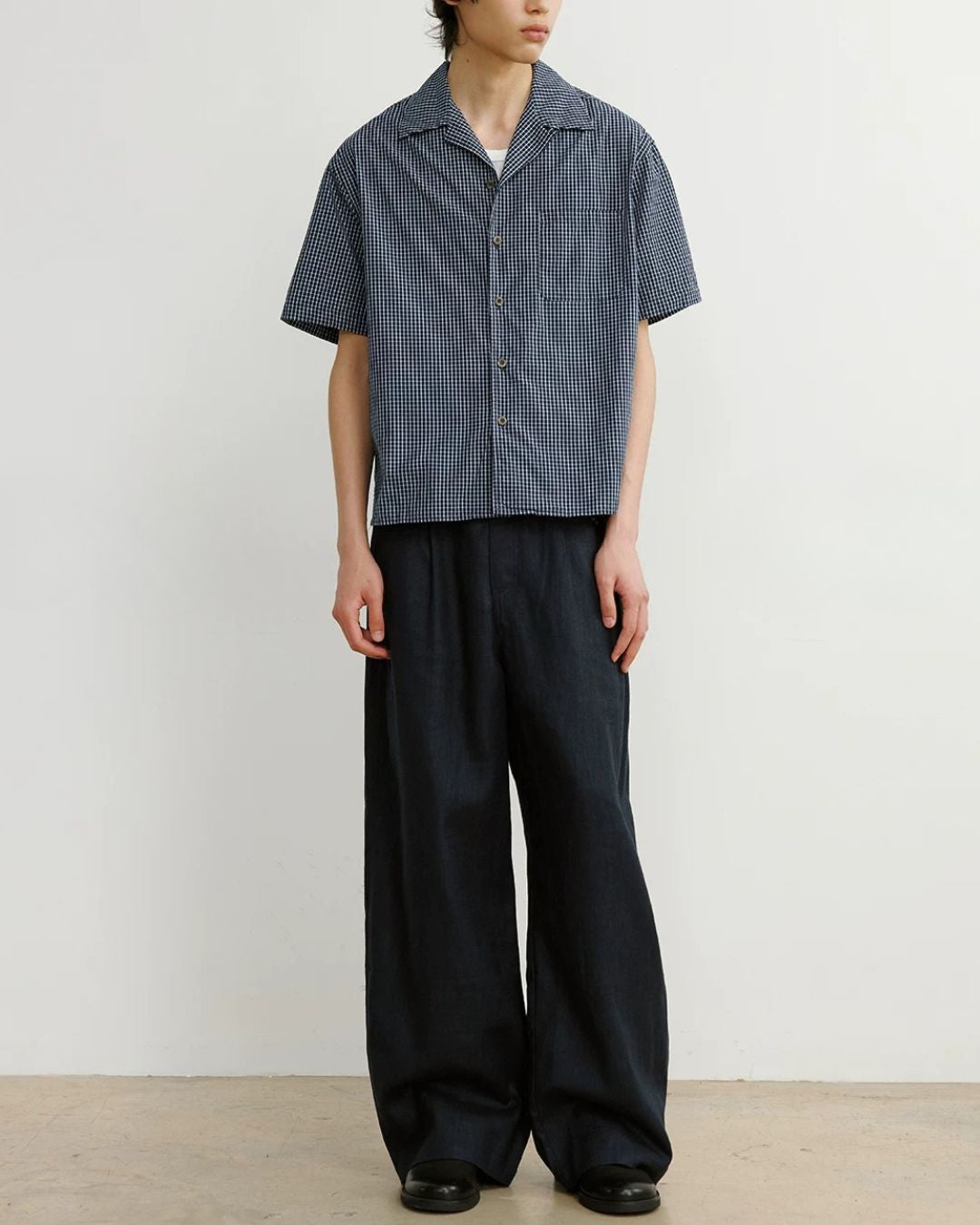 Gingham Check Open-Collar Shirt SS090