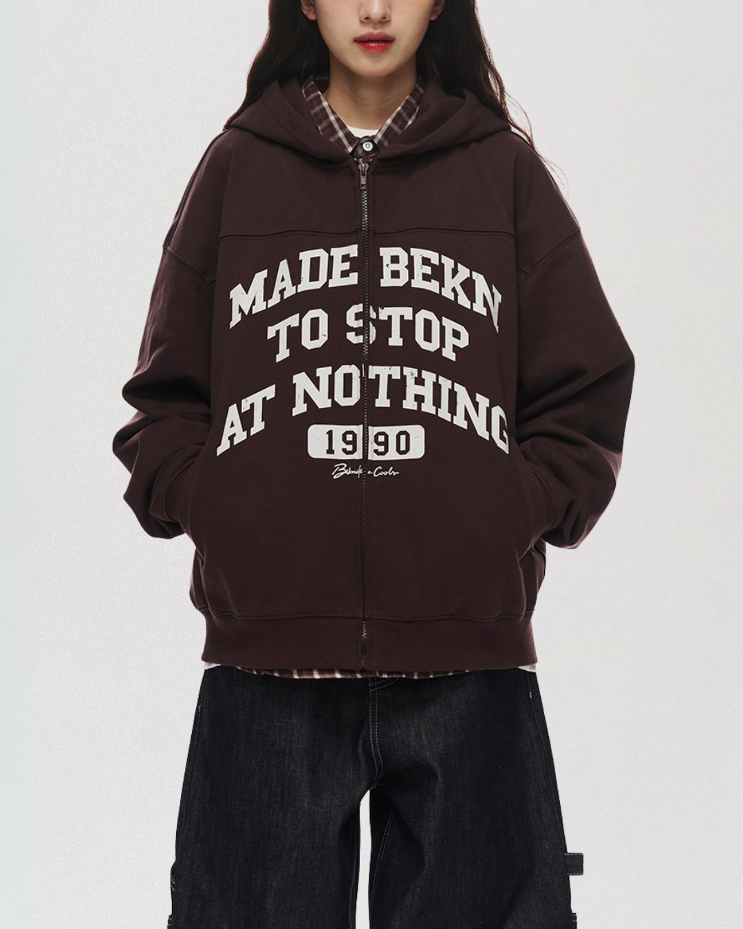 Distressed Print Full Zip Hoodie HD073