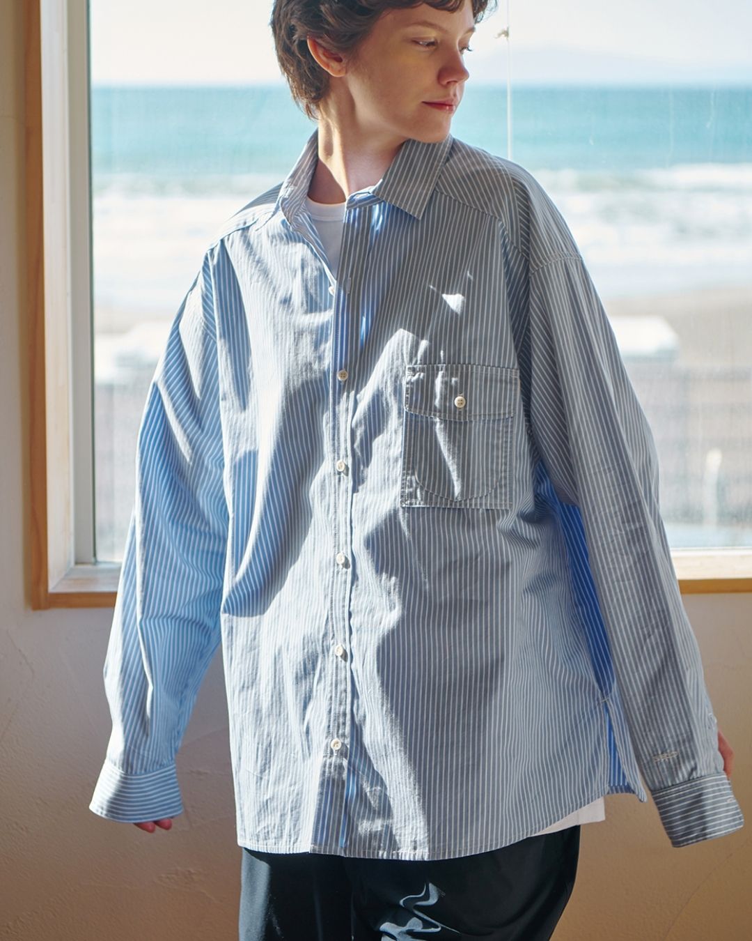 Cotton Loose Striped Shirt LS093