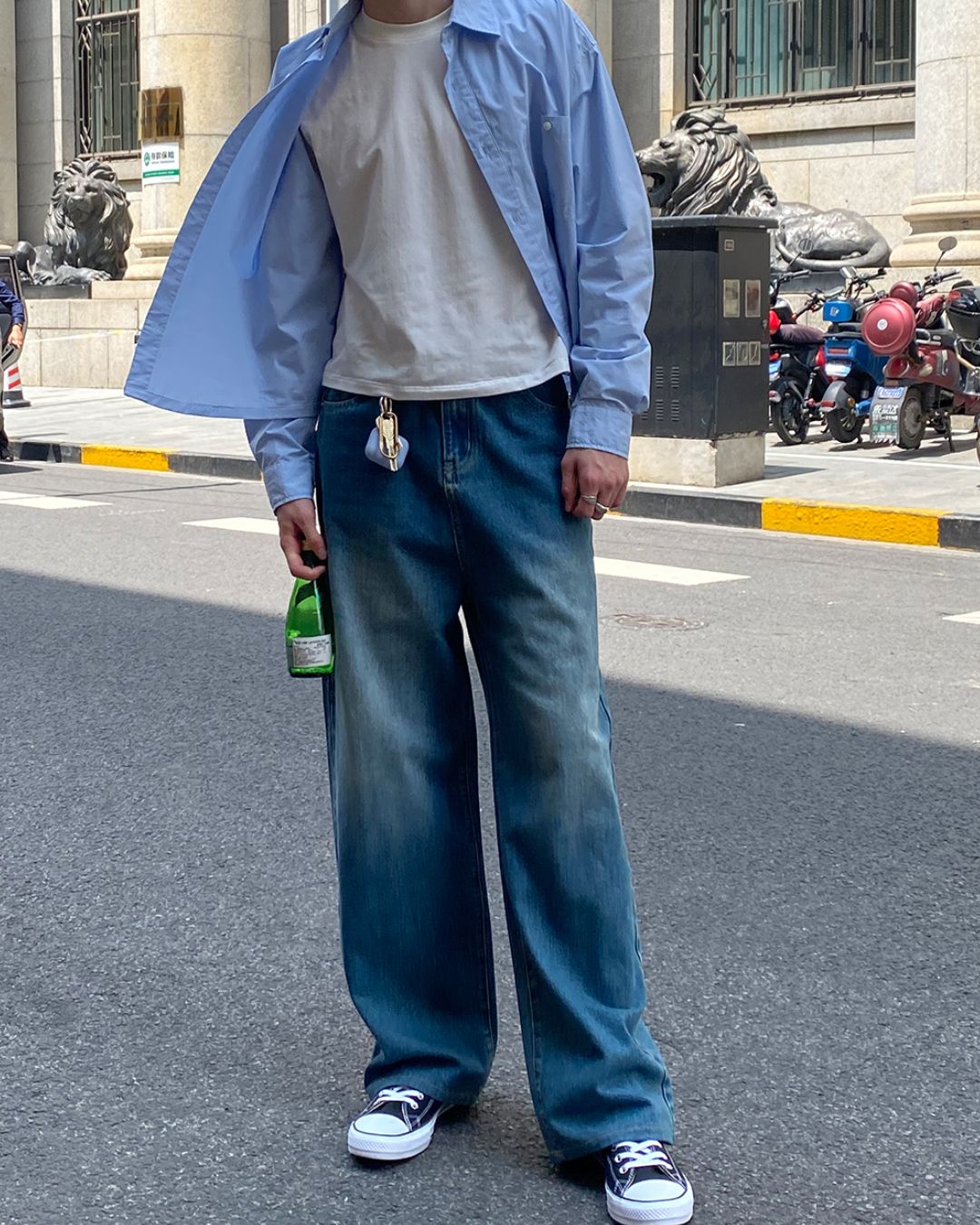 Washed Blue Straight Jeans DP051