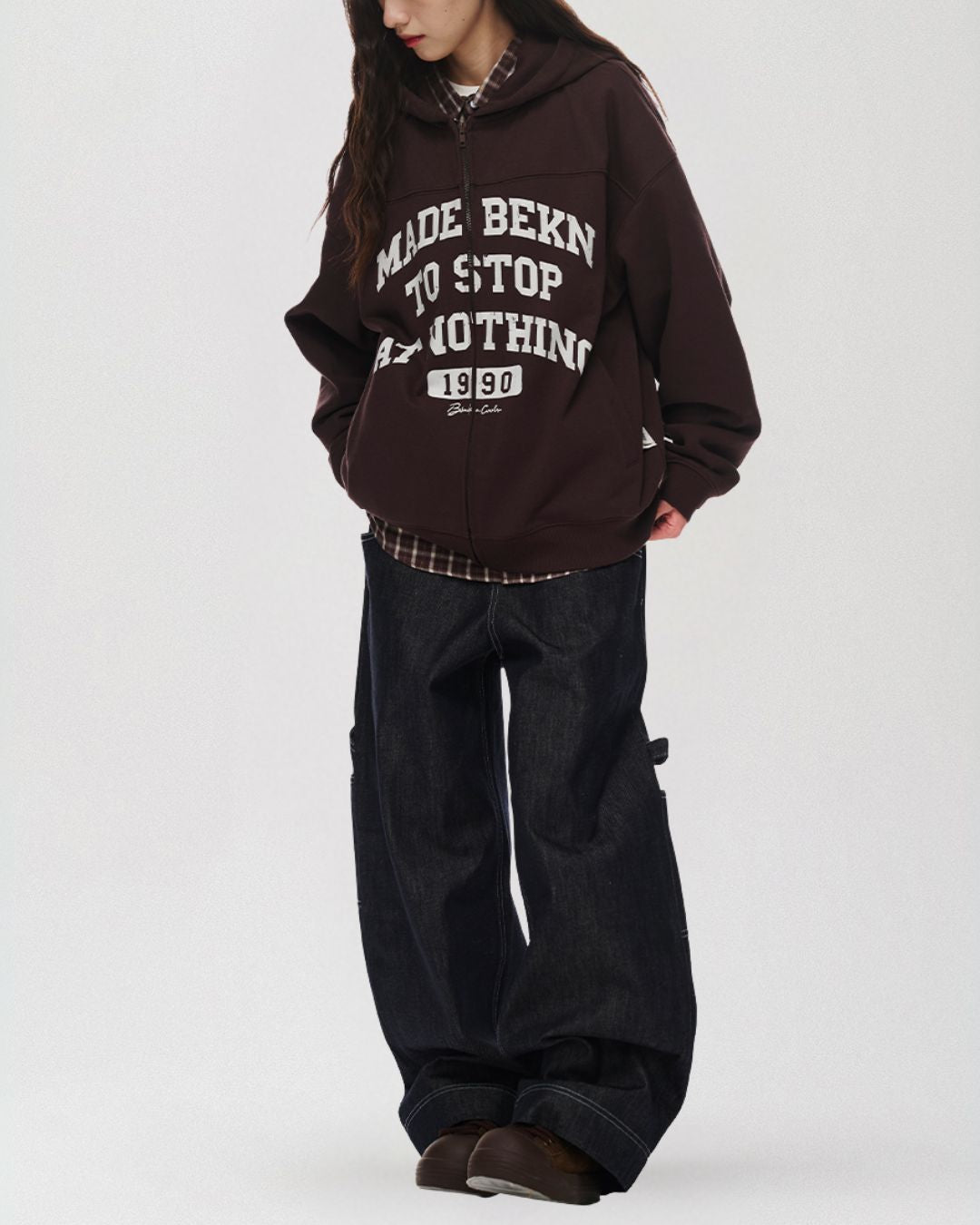 Distressed Print Full Zip Hoodie HD073