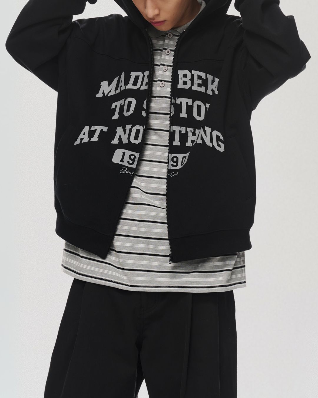 Distressed Print Full Zip Hoodie HD073