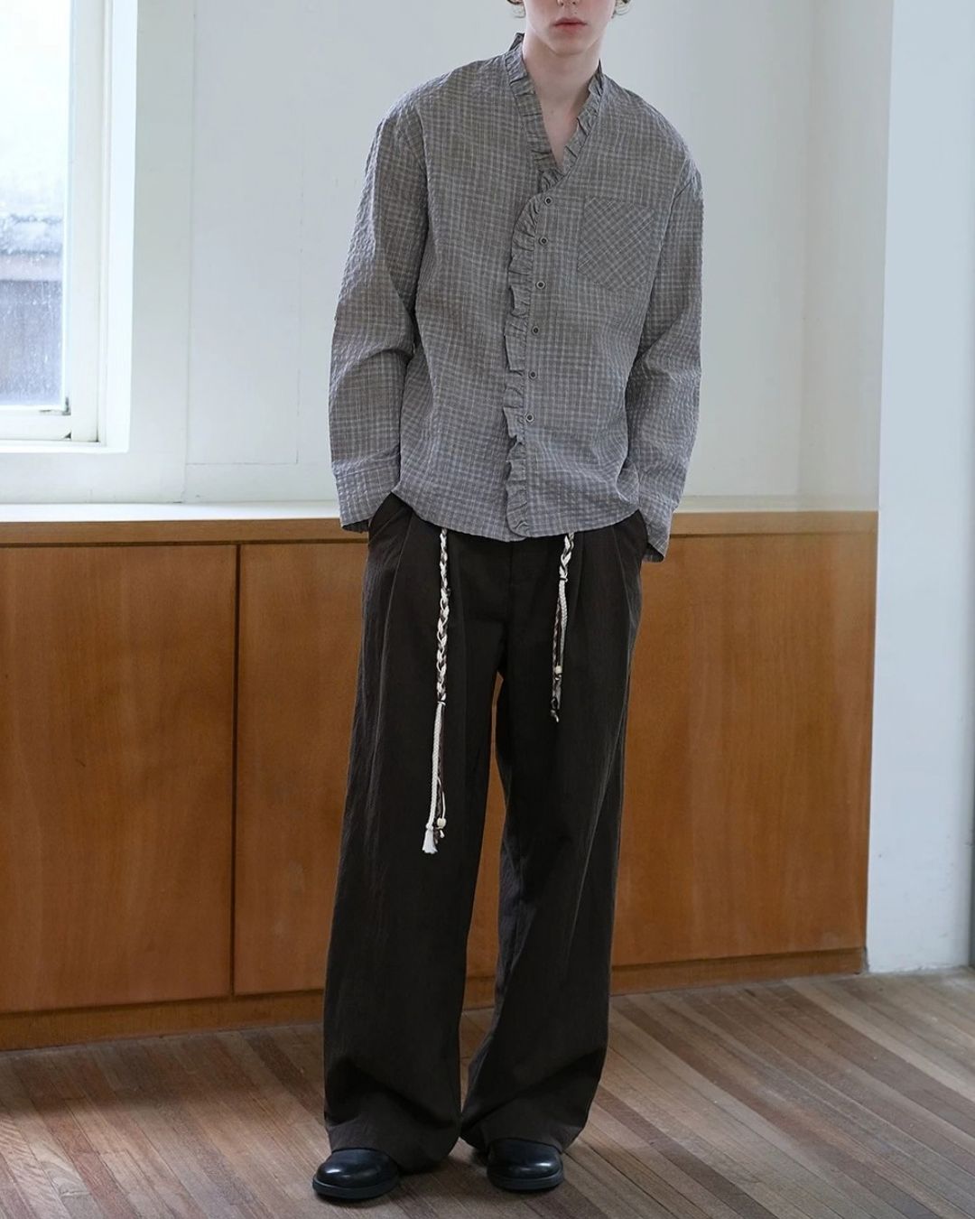 Ruffle Check Shirt LS114