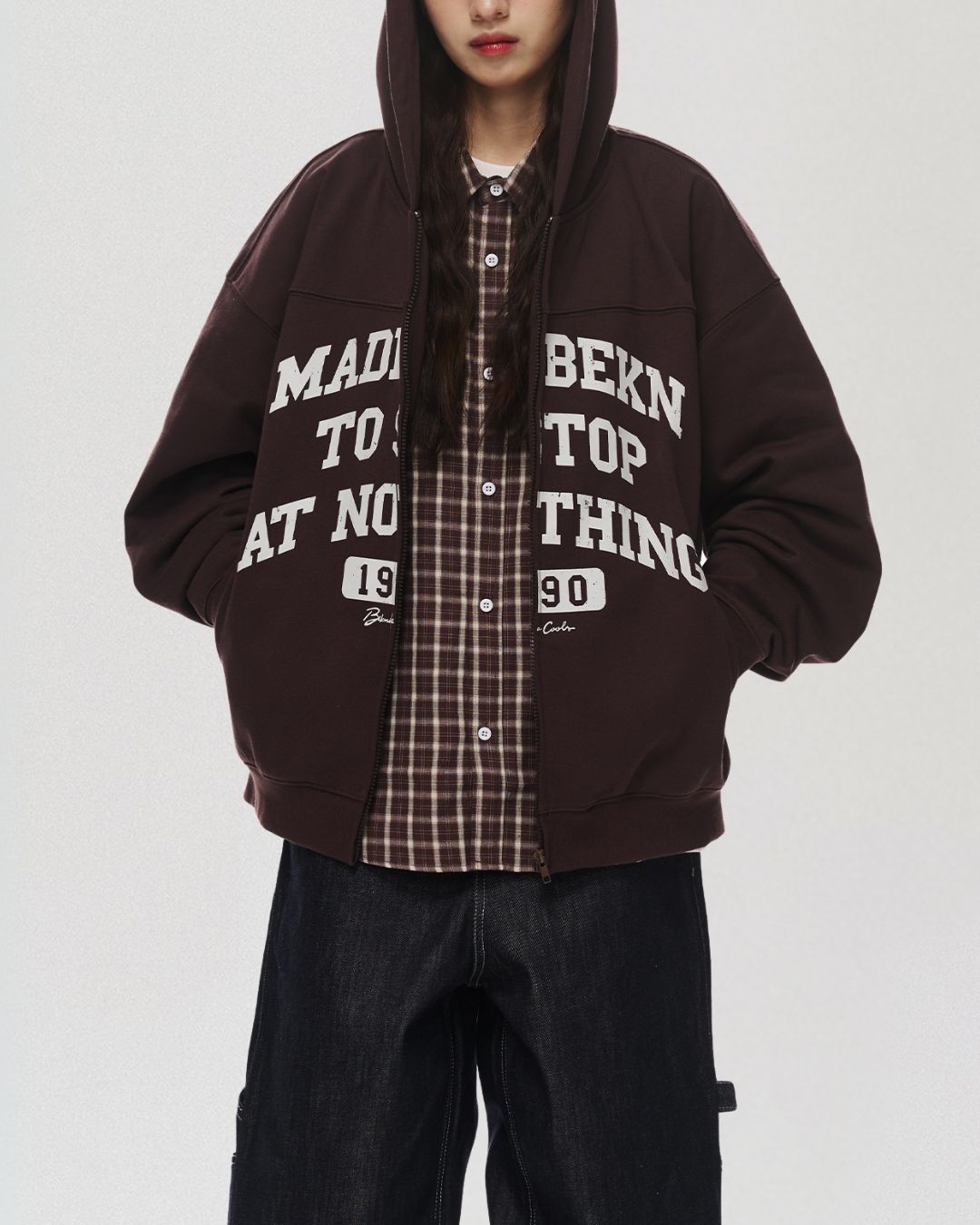 Distressed Print Full Zip Hoodie HD073