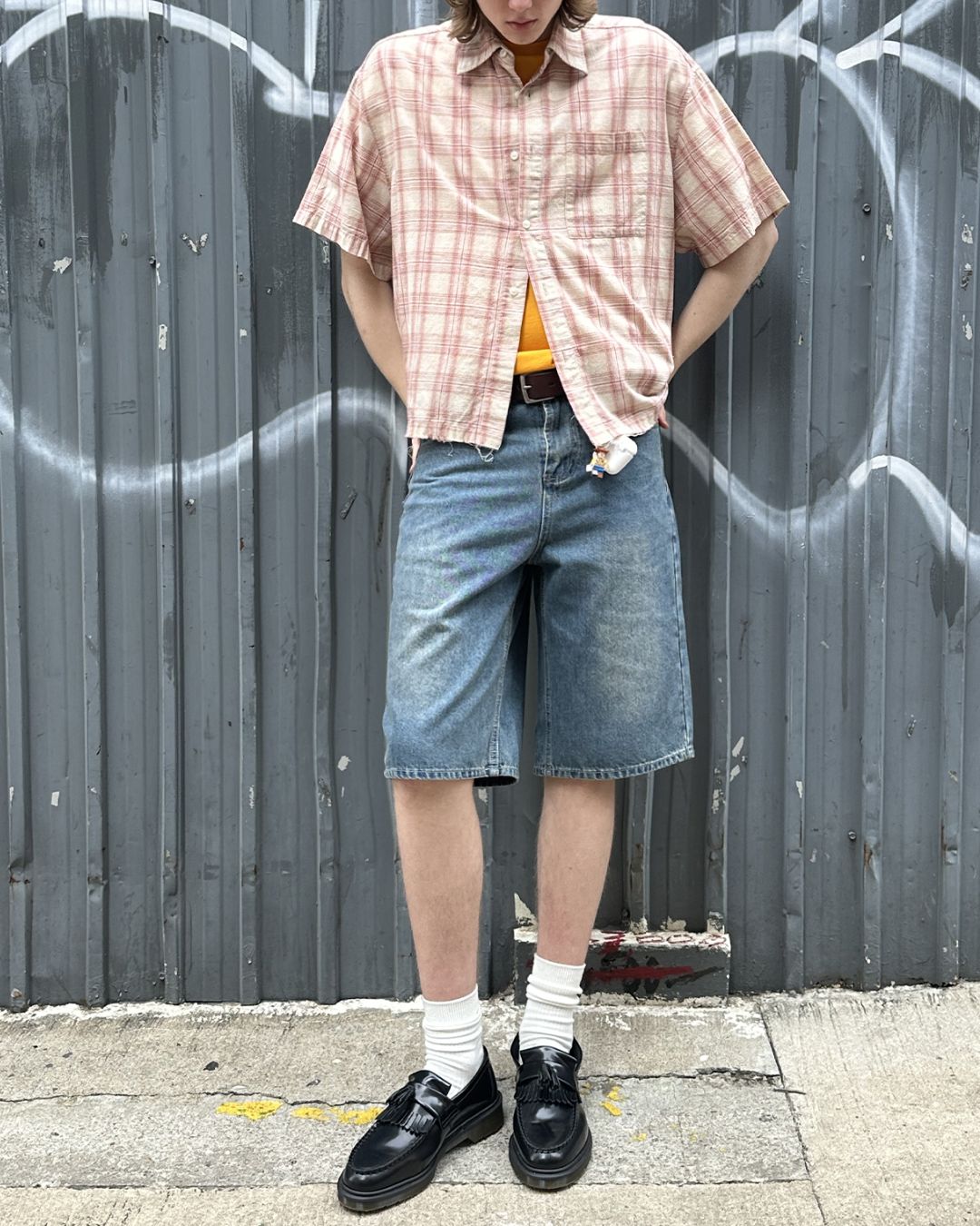 Red Checked Cut-off Shirt SS073