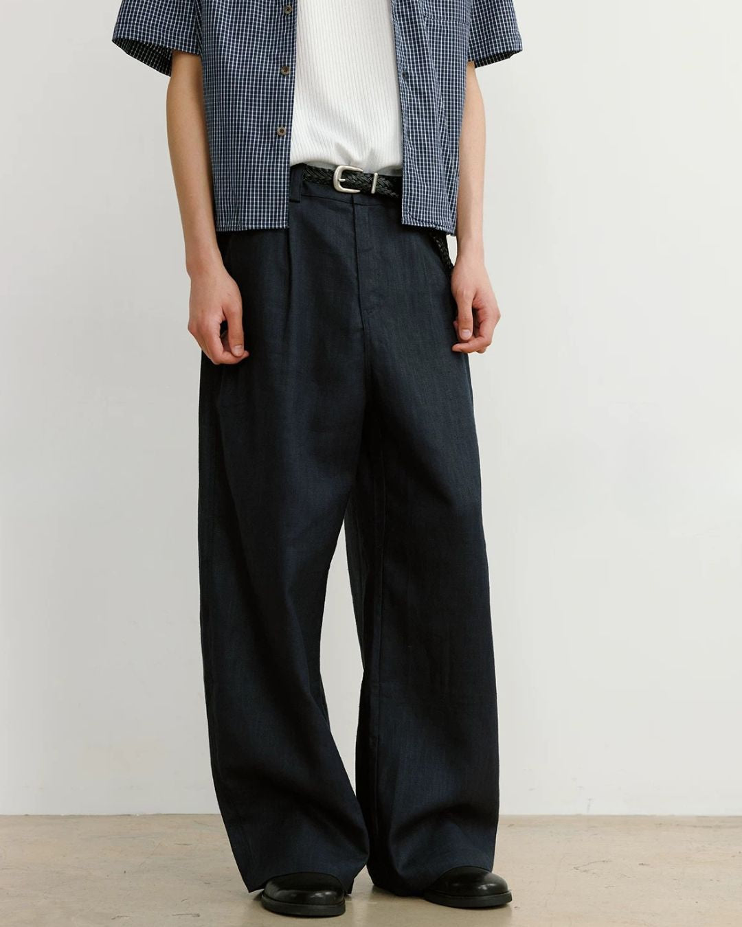 Linen-Blend Wide Pleated Pants WP112