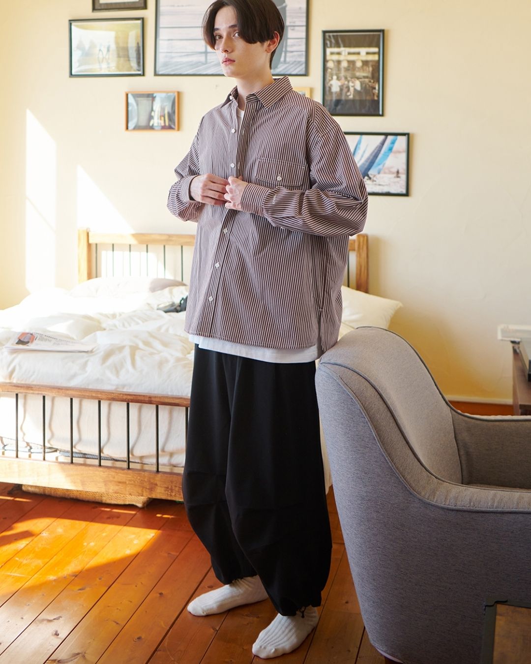 Cotton Loose Striped Shirt LS093