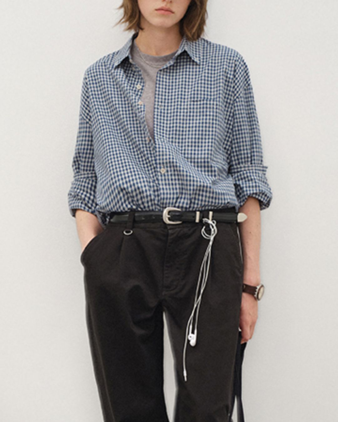 Retro Blue Check Shirt LS094