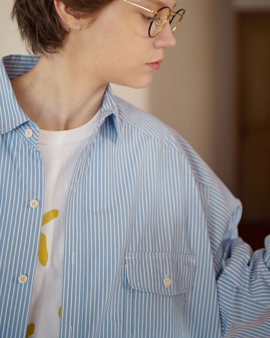 Cotton Loose Striped Shirt LS093