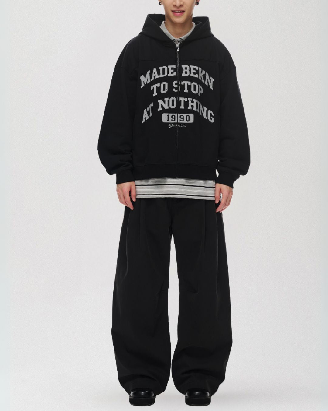 Distressed Print Full Zip Hoodie HD073
