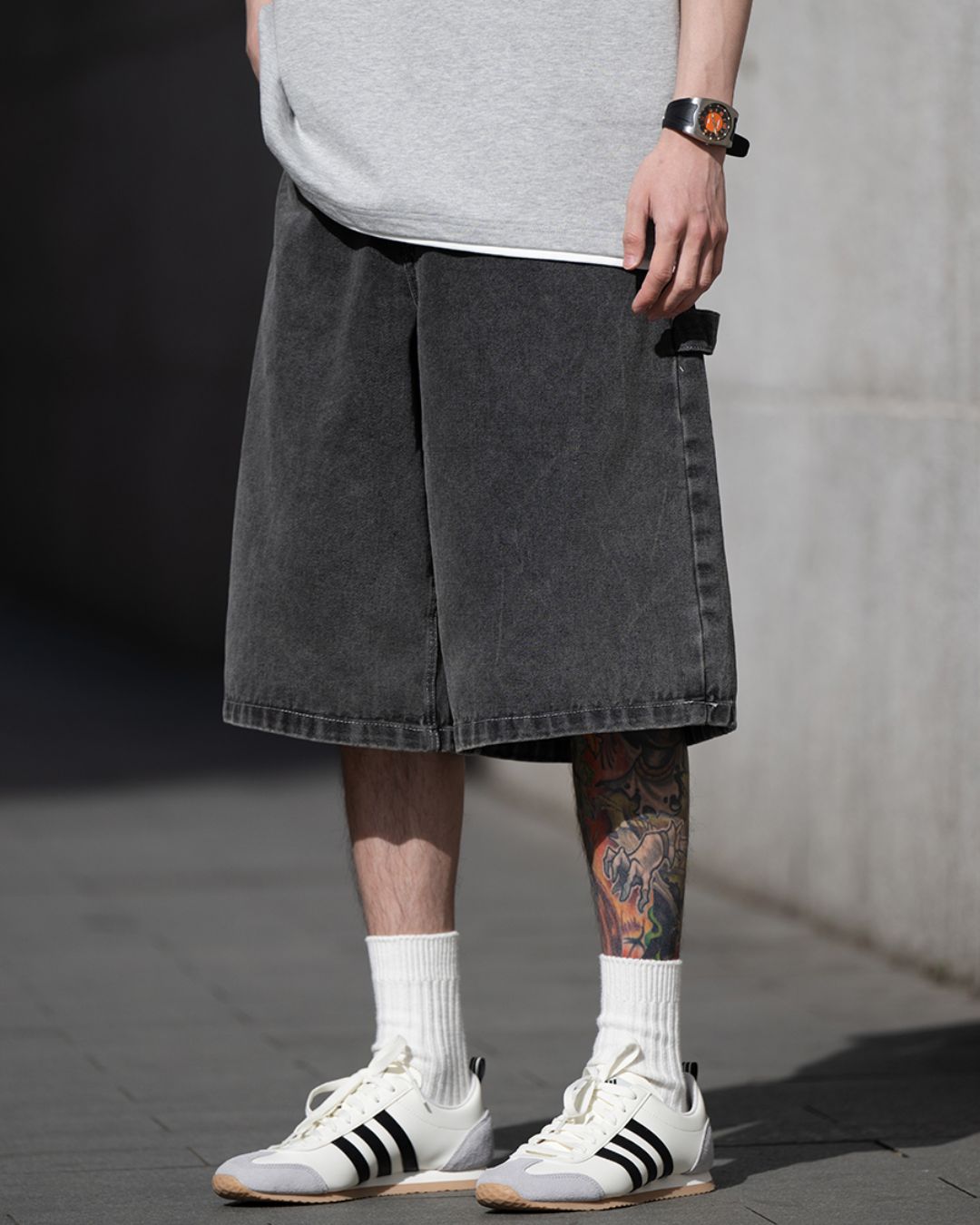 Washed Black Half Denim Pants SP066