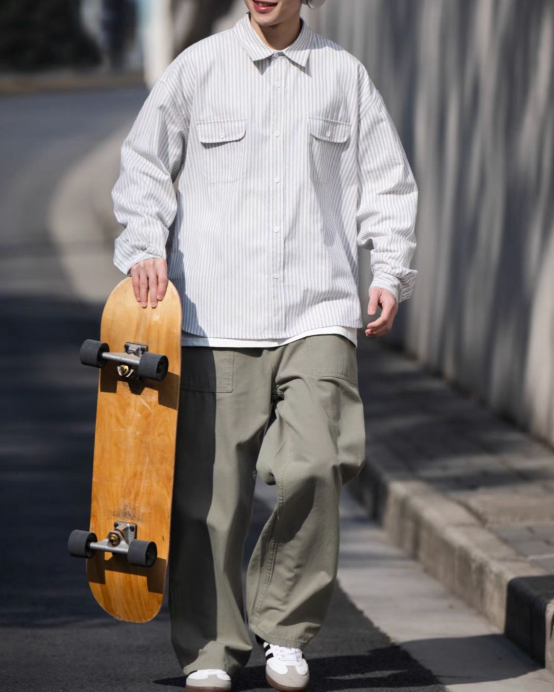 【ホワイト 一週間以内に発送】Double Pocket Striped Shirt LS066