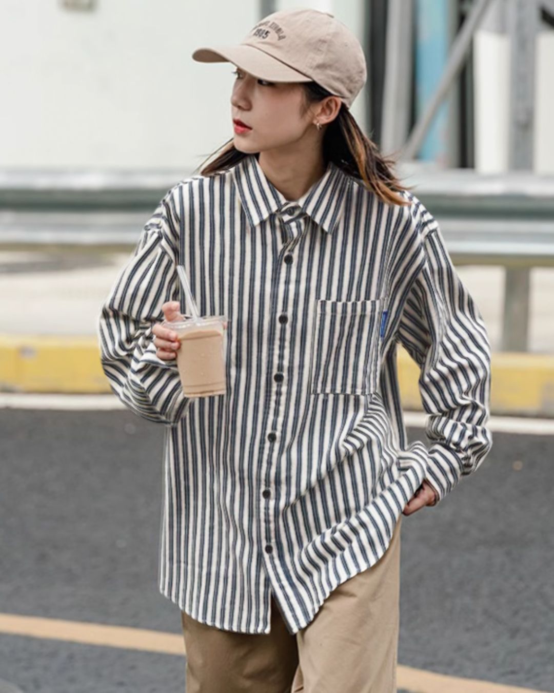 【10日以内お届け】Stripe Loose shirt LS001