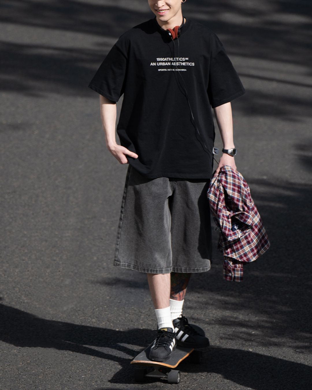 Washed Black Half Denim Pants SP066