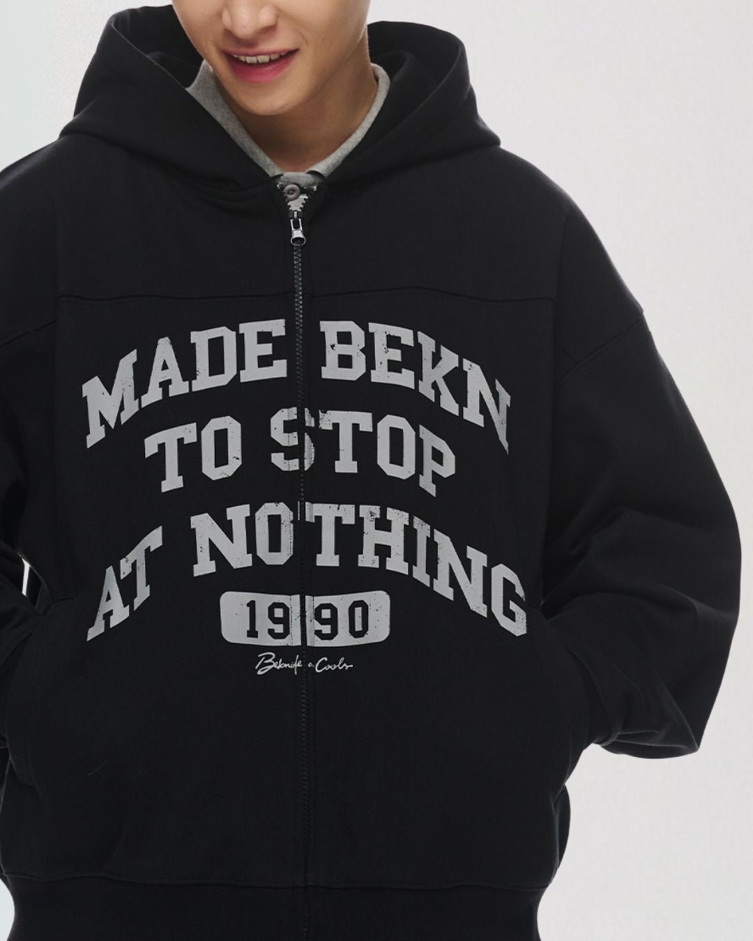 Distressed Print Full Zip Hoodie HD073