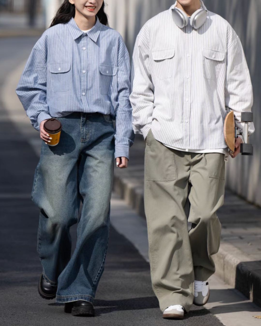 【ホワイト 一週間以内に発送】Double Pocket Striped Shirt LS066