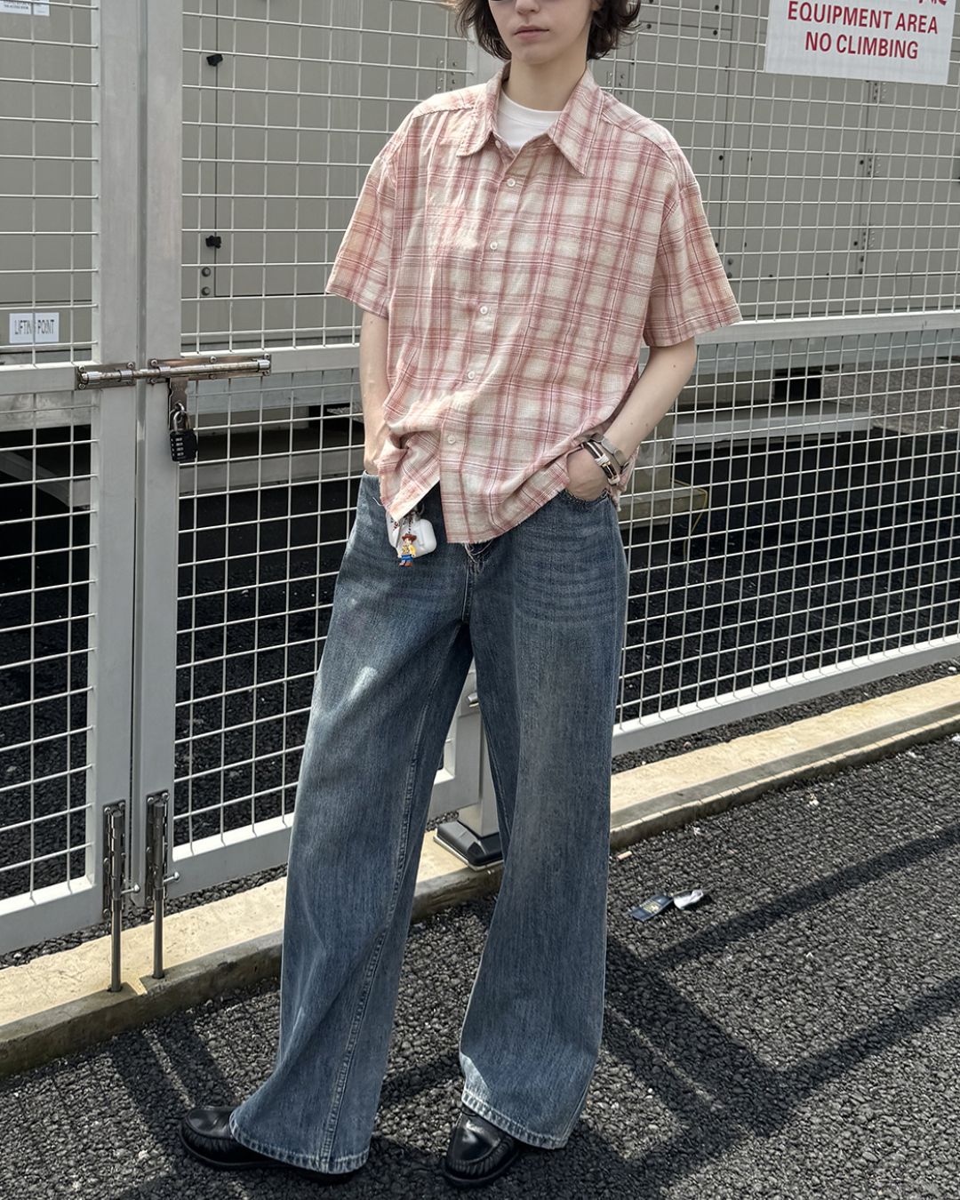 Red Checked Cut-off Shirt SS073