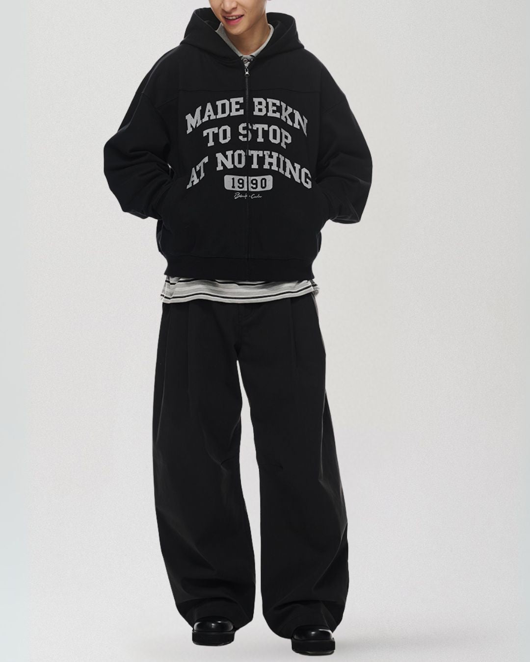 Distressed Print Full Zip Hoodie HD073