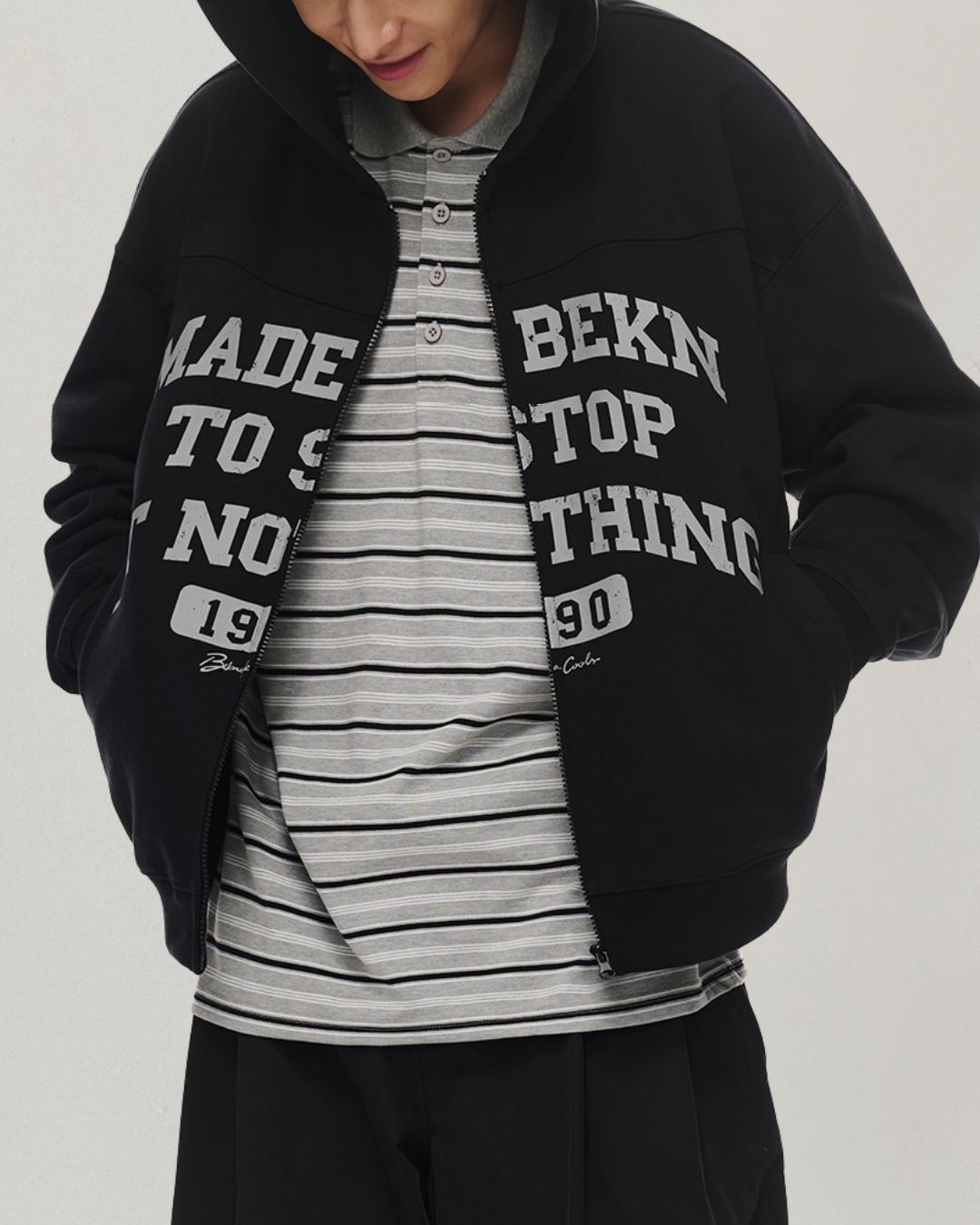Distressed Print Full Zip Hoodie HD073