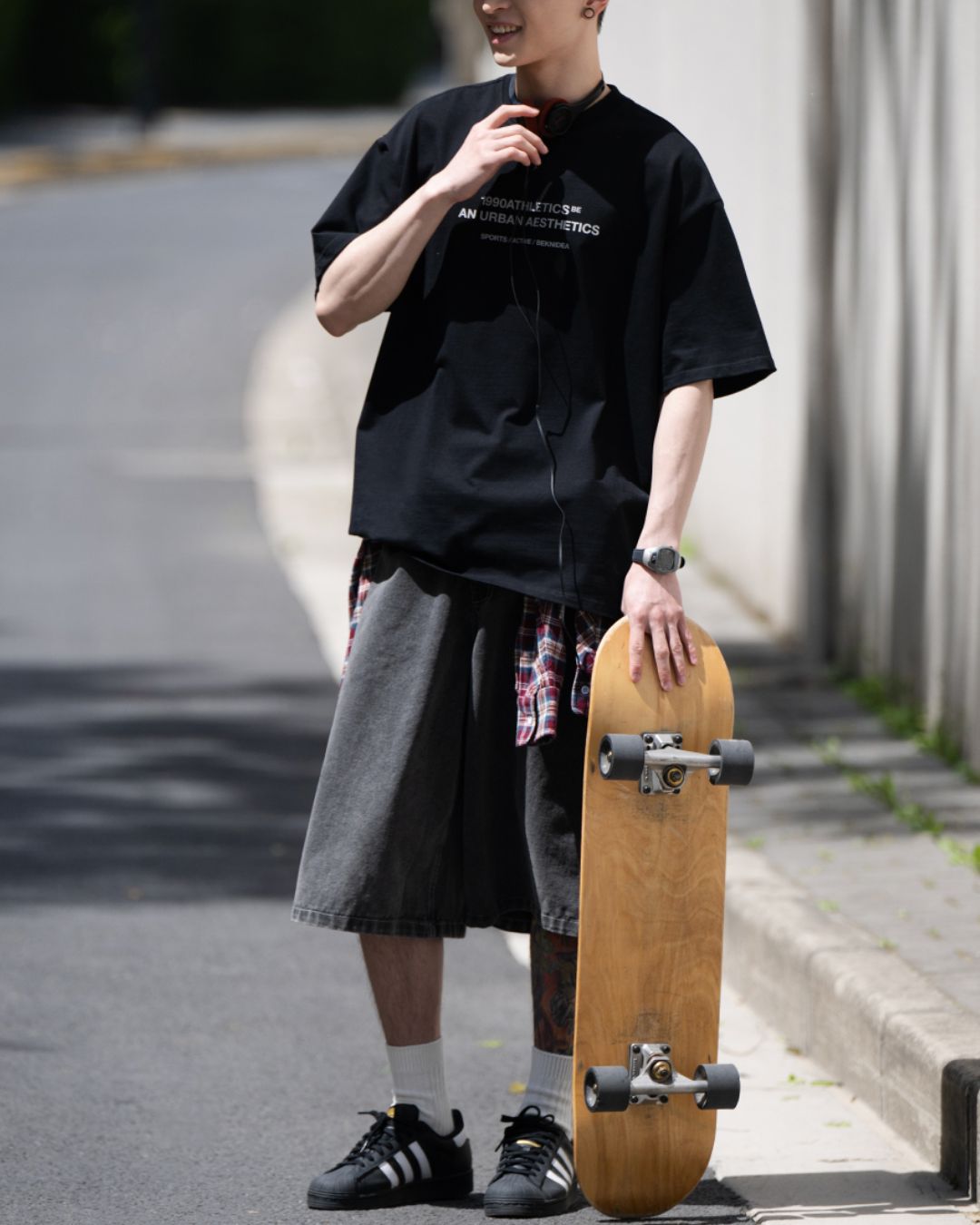 Washed Black Half Denim Pants SP066