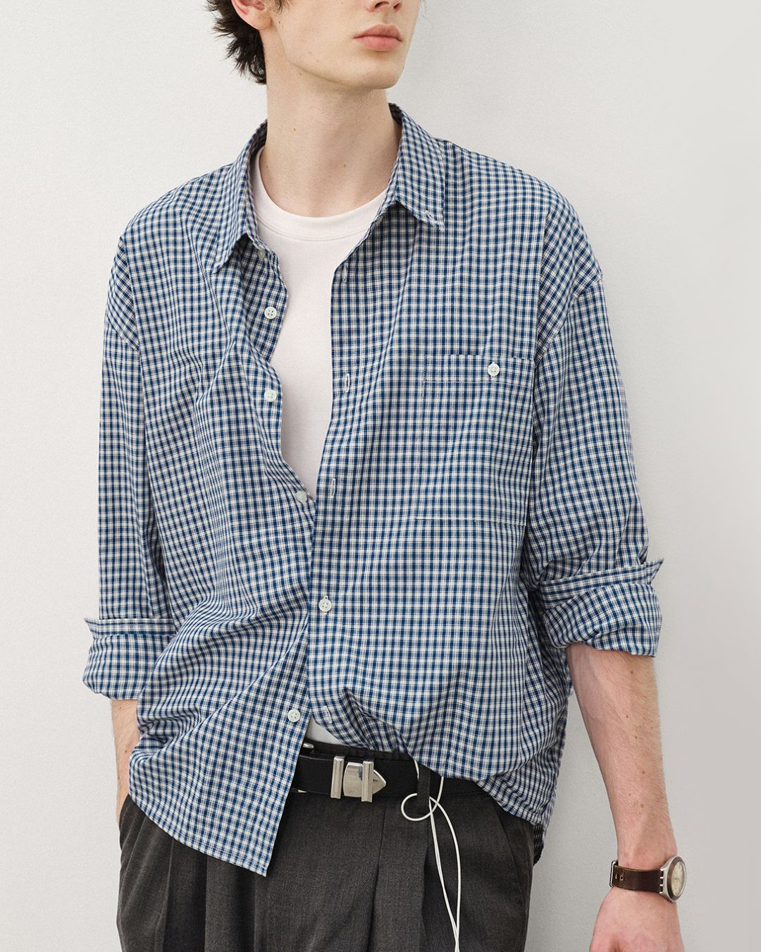 Retro Blue Check Shirt LS094