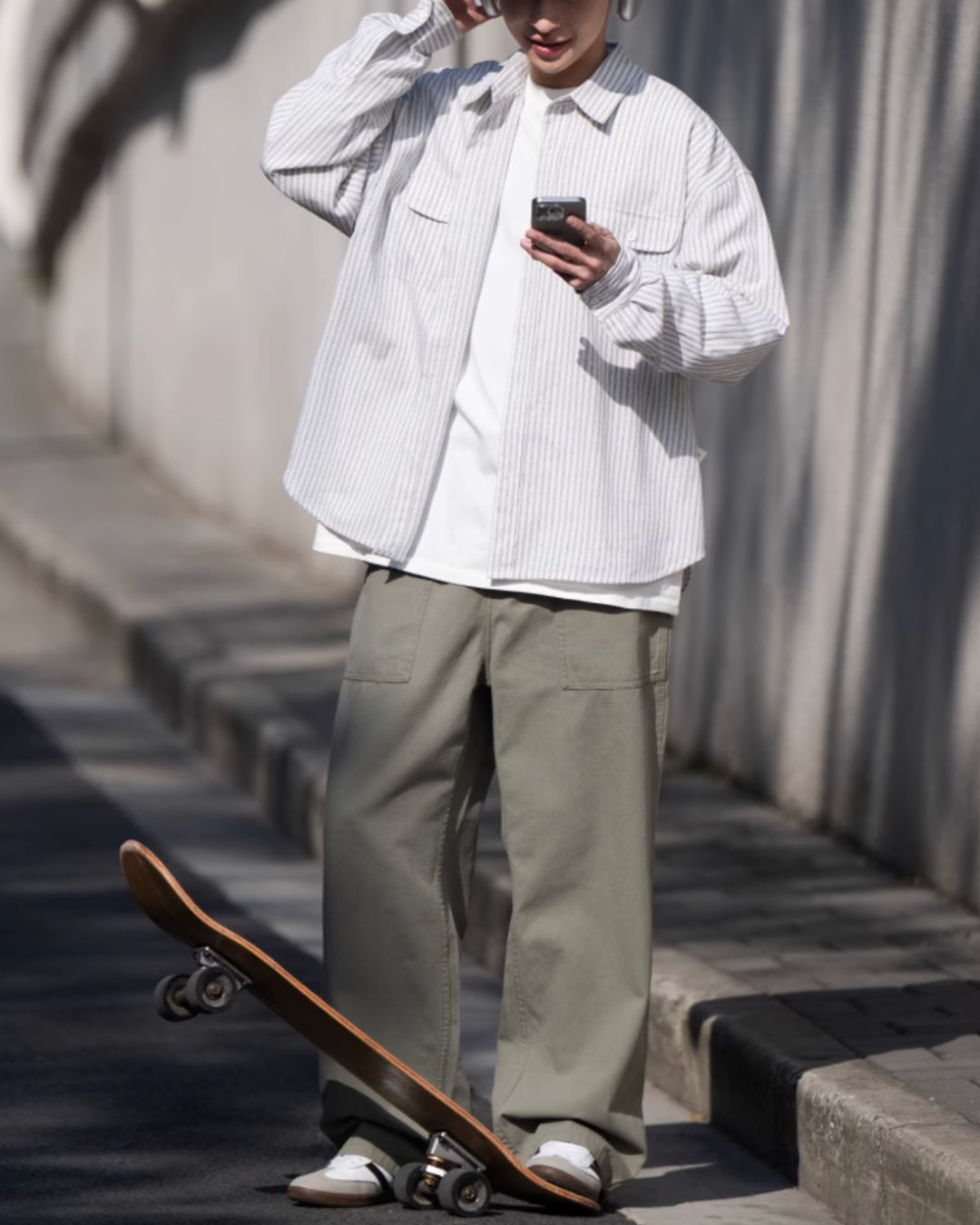 【ホワイト 一週間以内に発送】Double Pocket Striped Shirt LS066