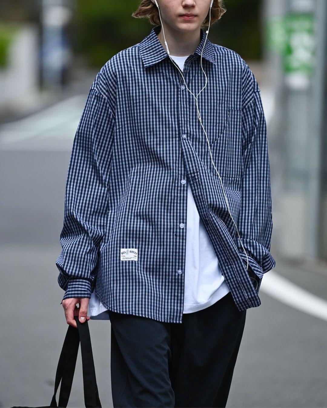ROLL UP GINGHAM CHECK SHIRT NAVY - シャツ
