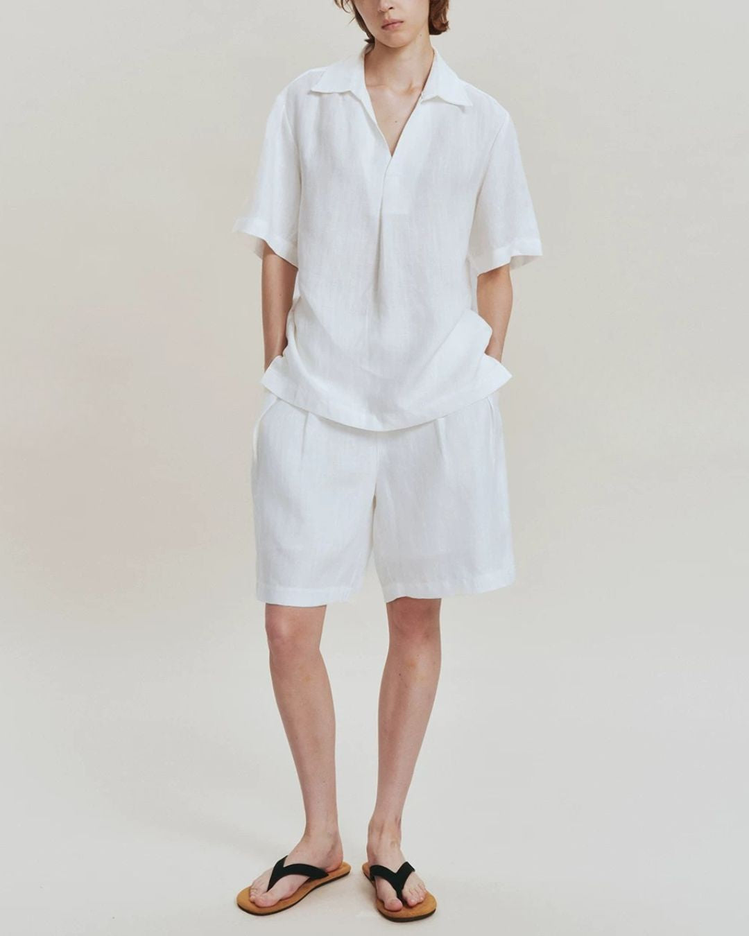 Linen Relaxed Pleated Shorts　SP080