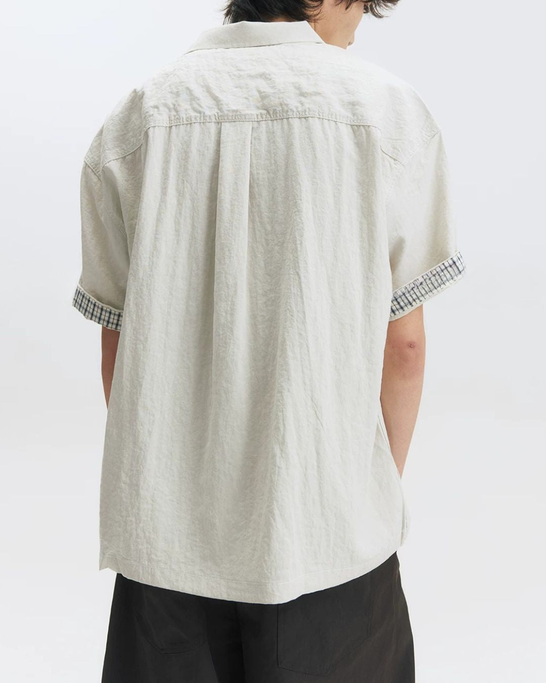 Checked Sleeve Nylon Blend Shirt　SS086