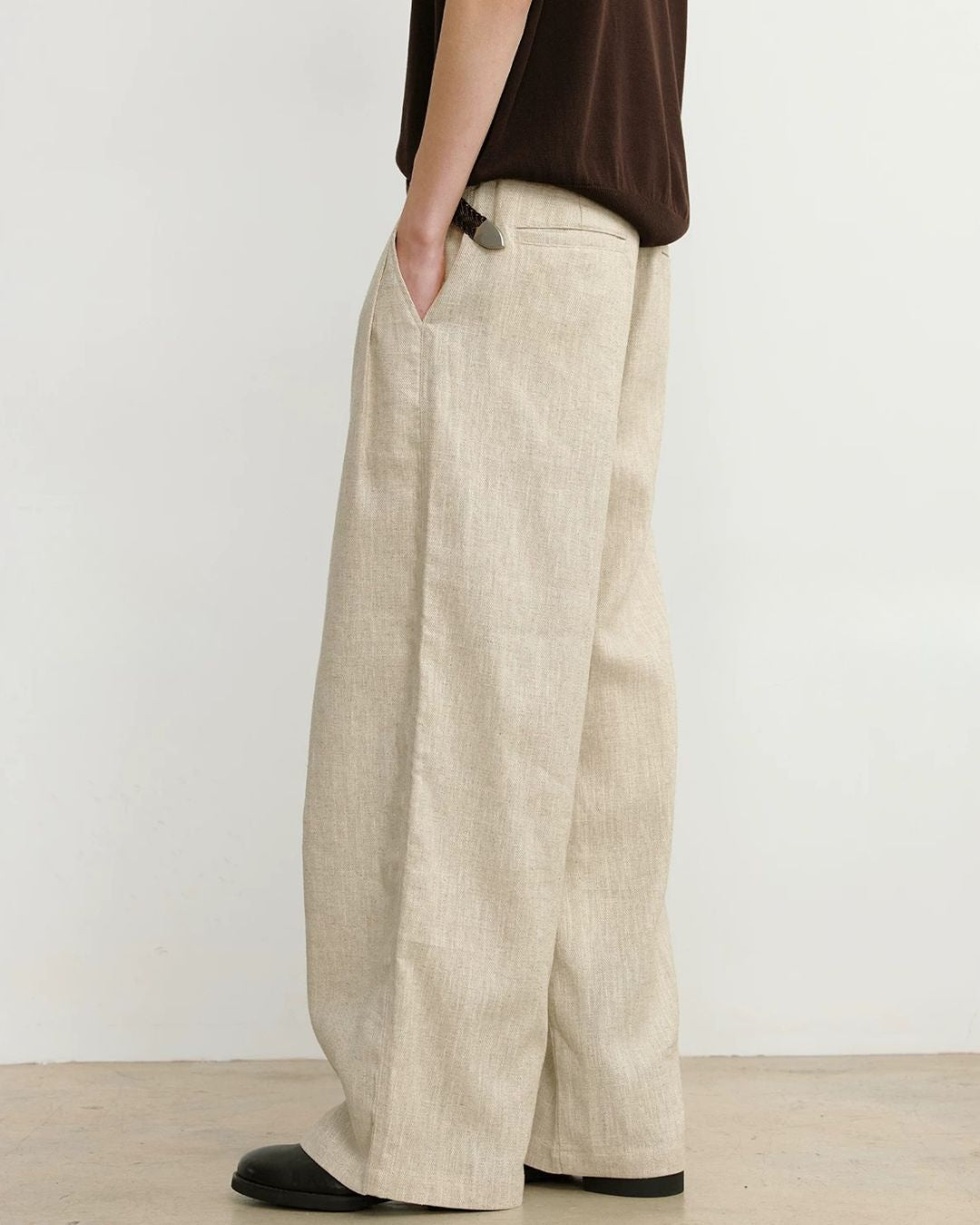 Linen-Blend Wide Pleated Pants　WP112