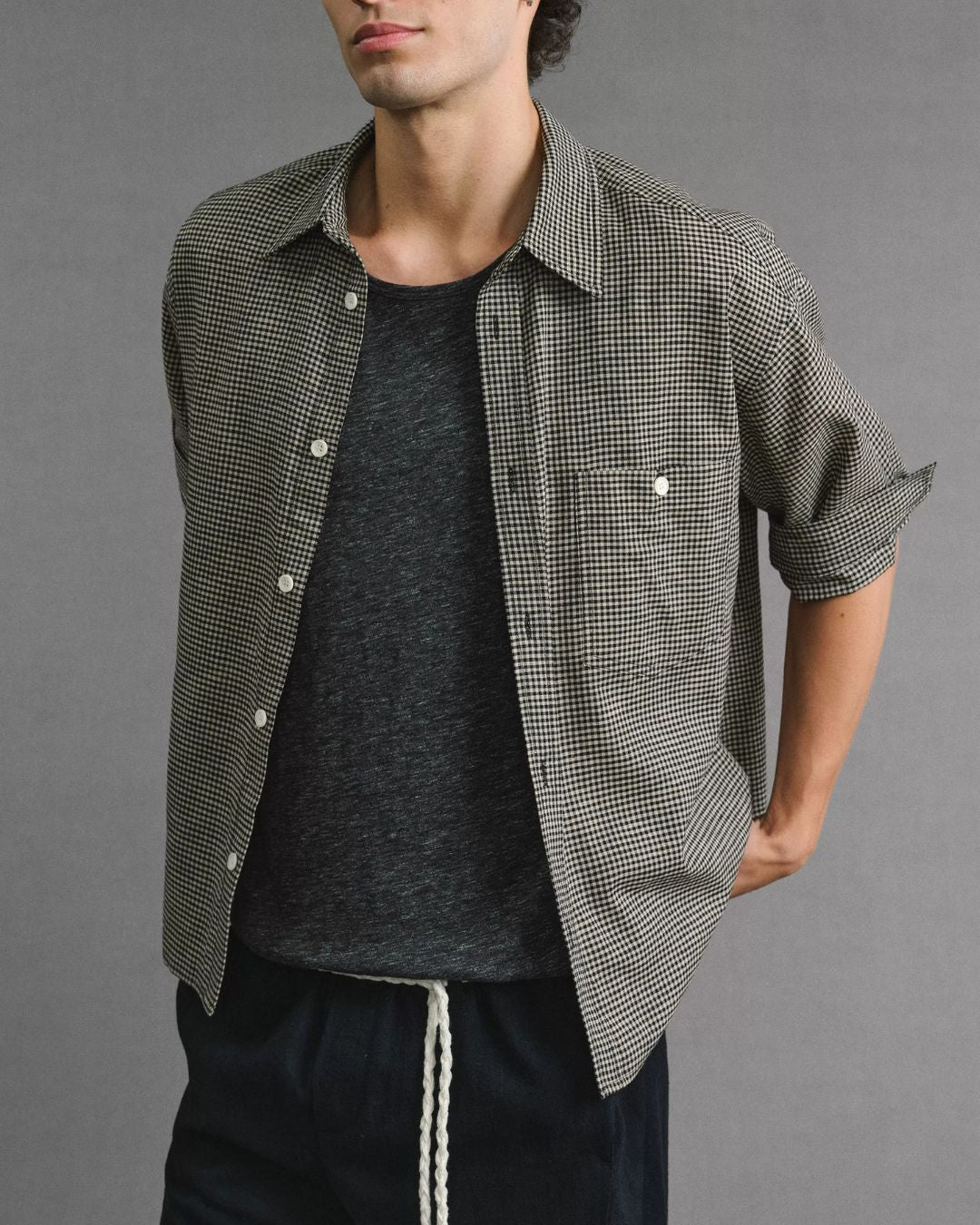 Roll-Cuff Houndstooth Shirt　SS092