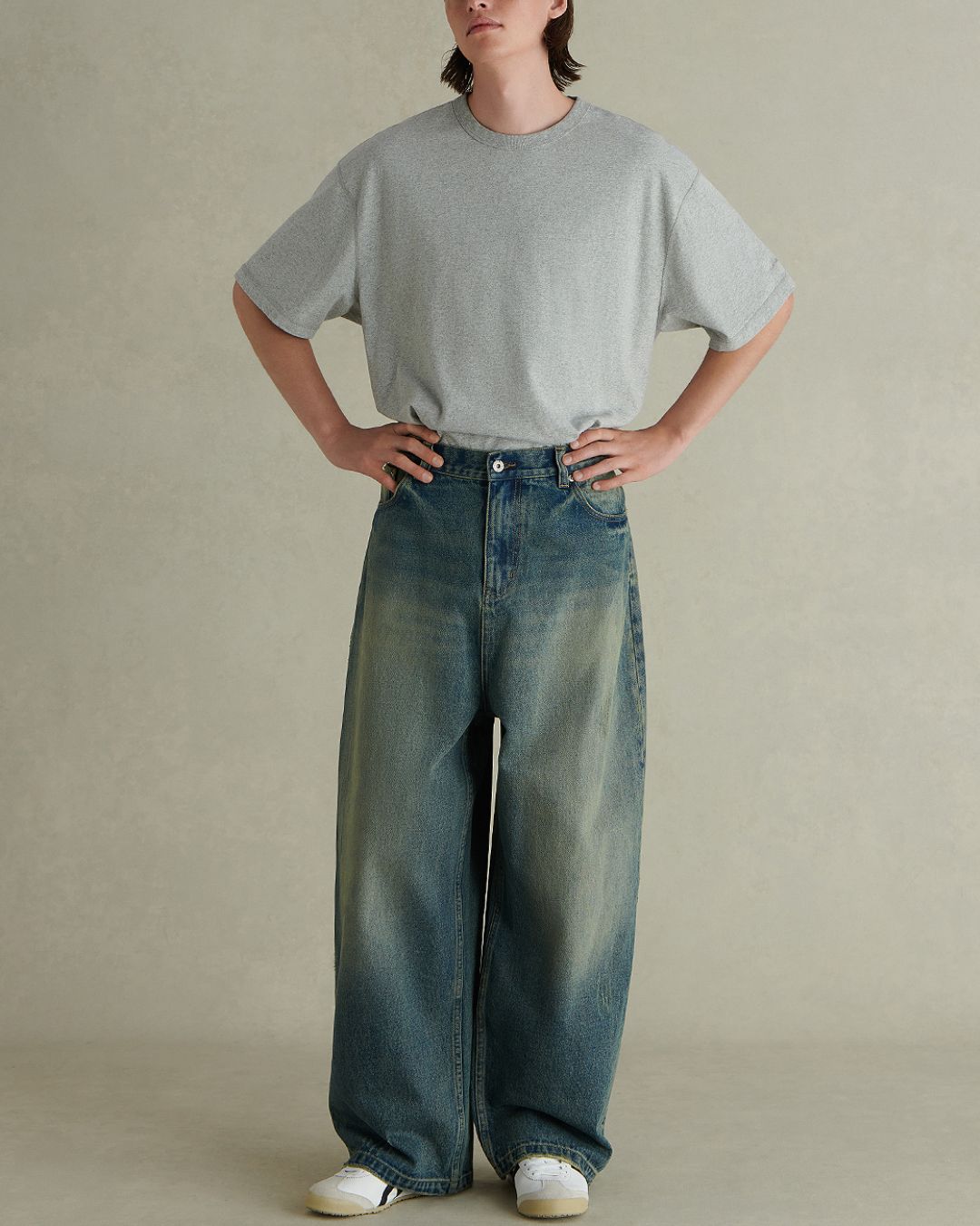 Washed Wide Denim Pants　DP047