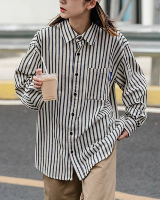 【限定セール / 一週間以内に発送】Stripe Loose shirt　LS001