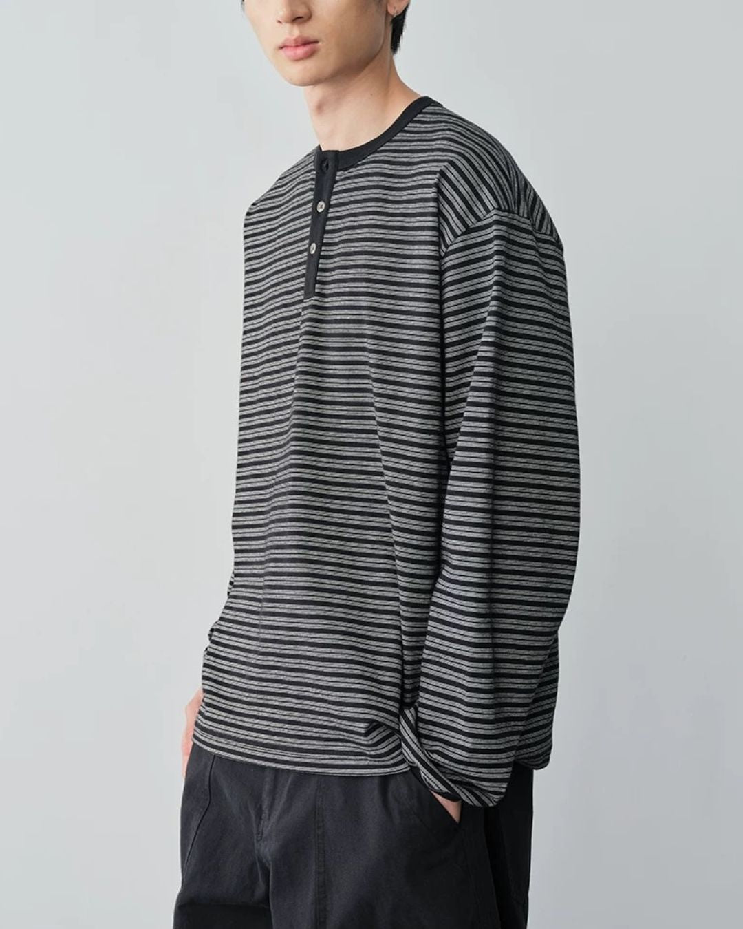 Fine Stripe Henley T-Shirt　LT091