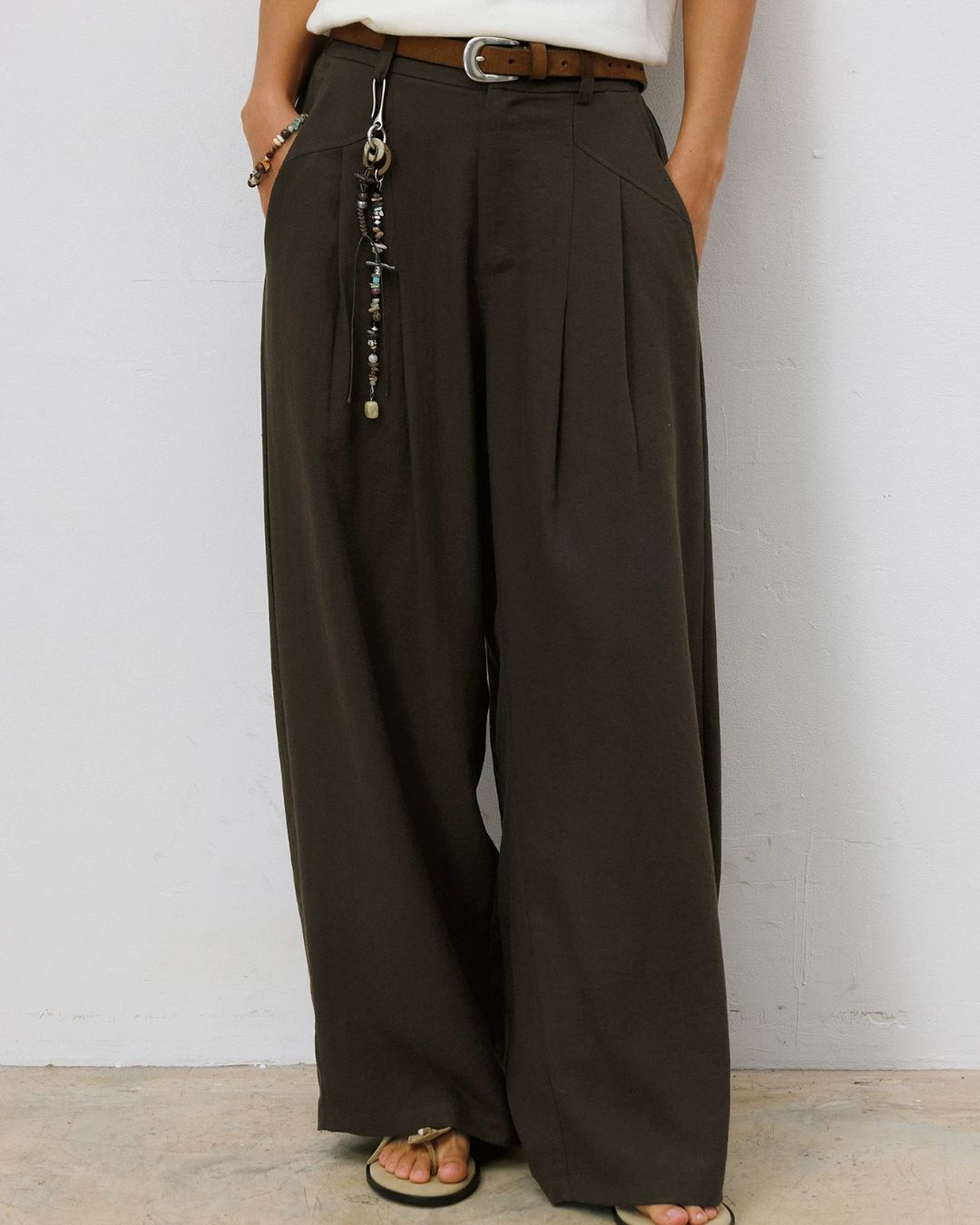 Linen Pleated Wide Pants　WP110
