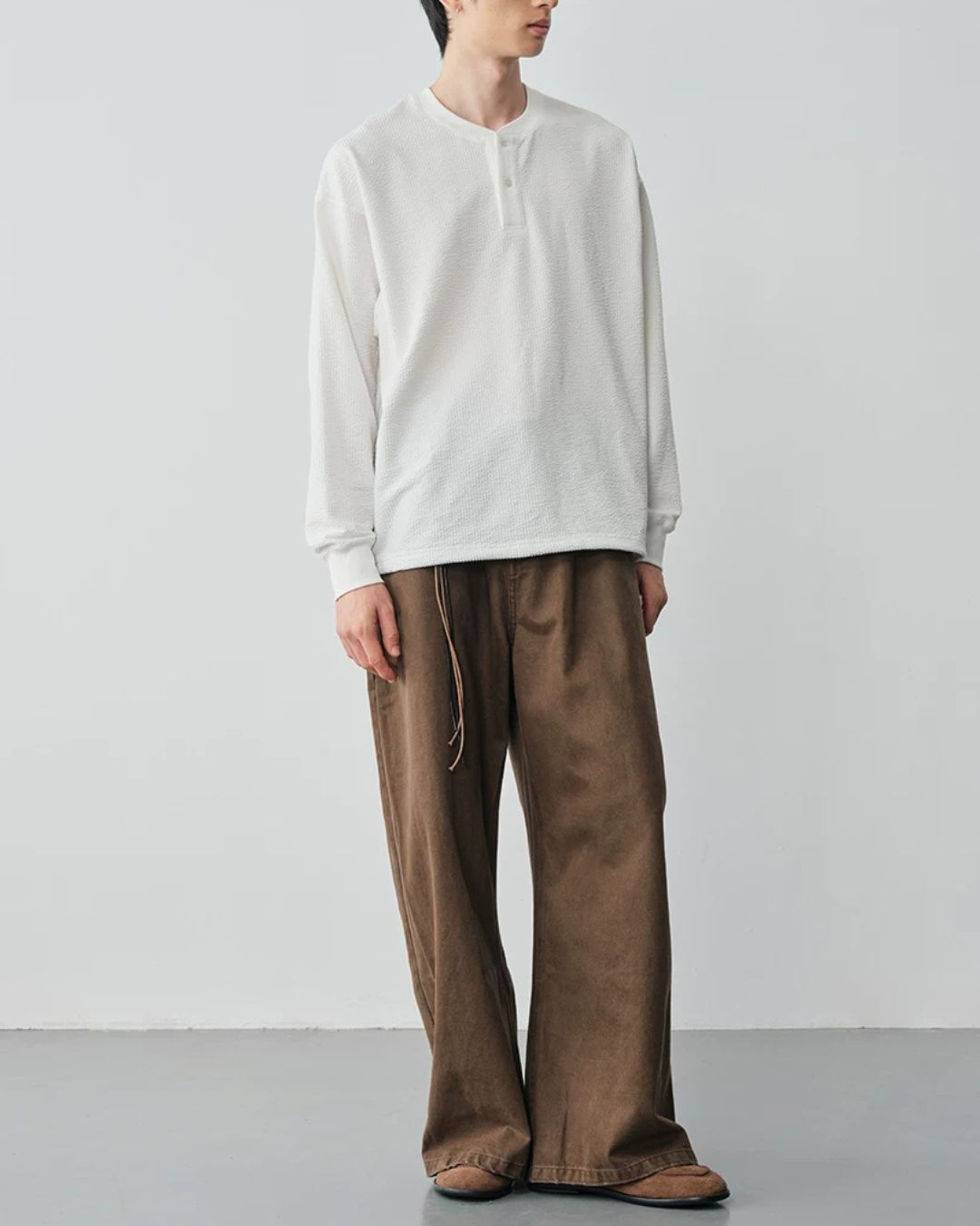 Waffle Henley Long-Sleeve T-Shirt　LT085