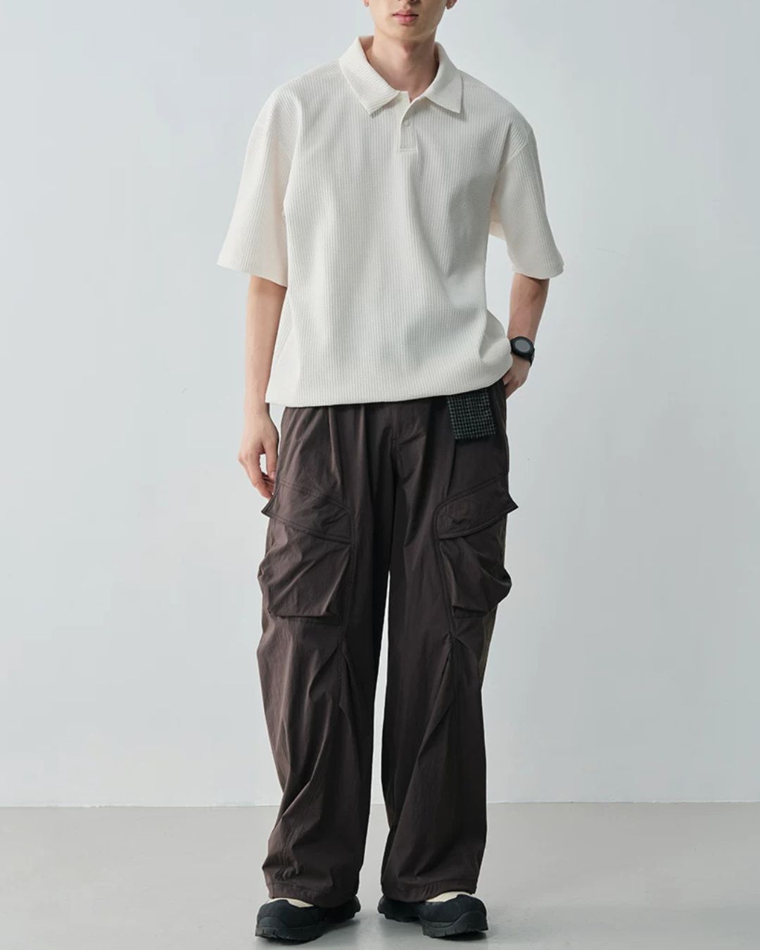 Drawstring Waffle Polo Shirt　SS082