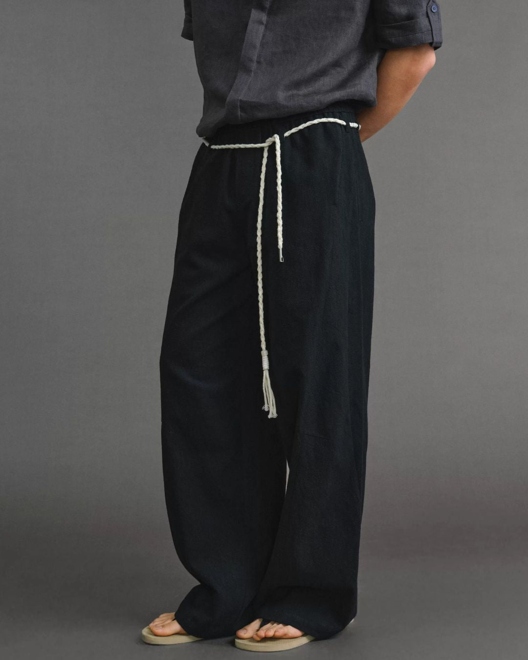 Tassel-Tie Curved Linen Pants　WP111