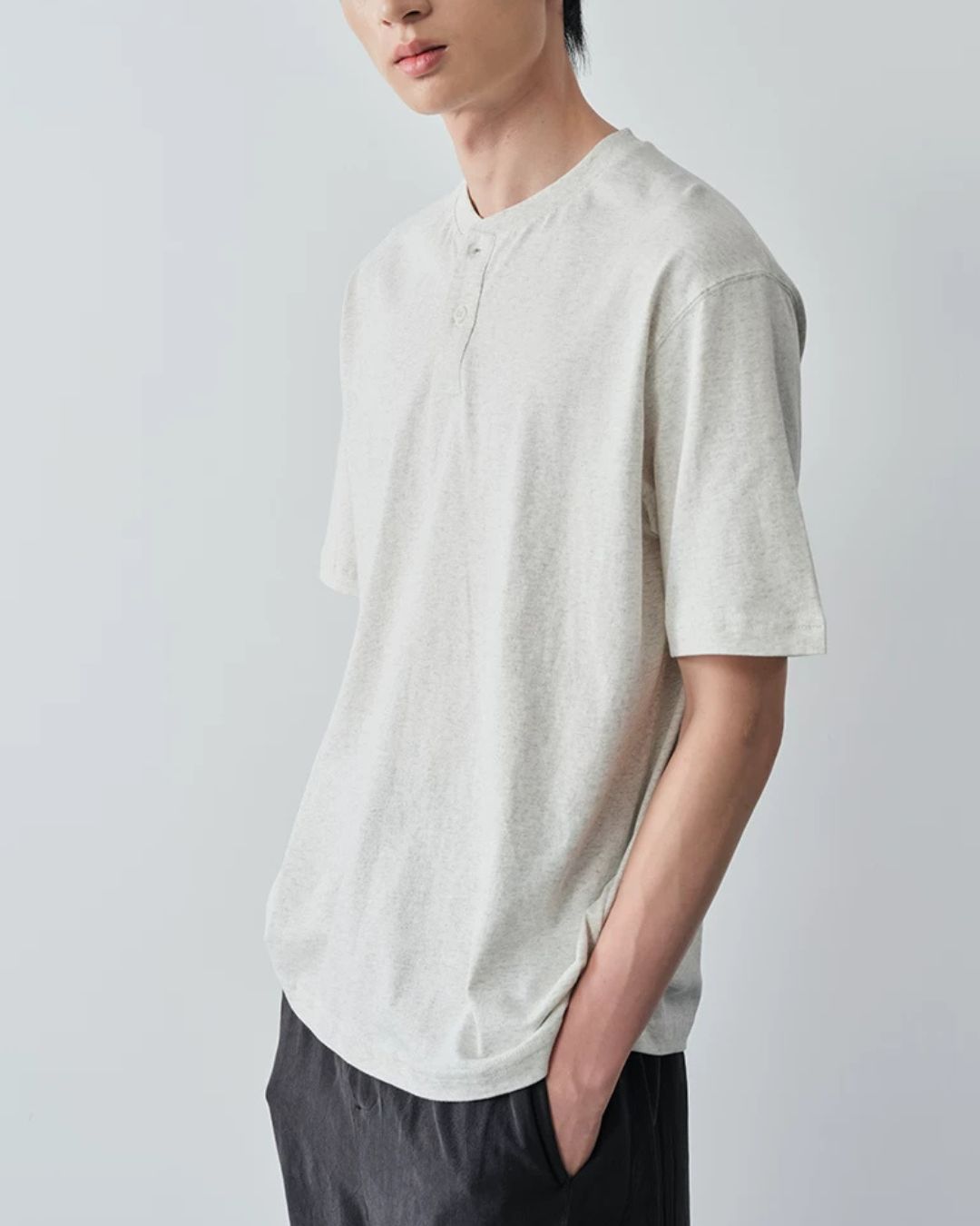 Cotton Henley Neck T-Shirt　ST206