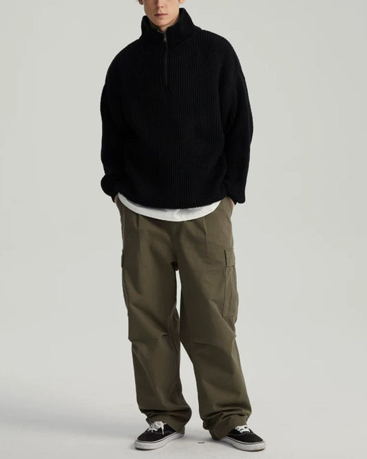 Wool Blend Ribbed Half Zip Knit　KN054