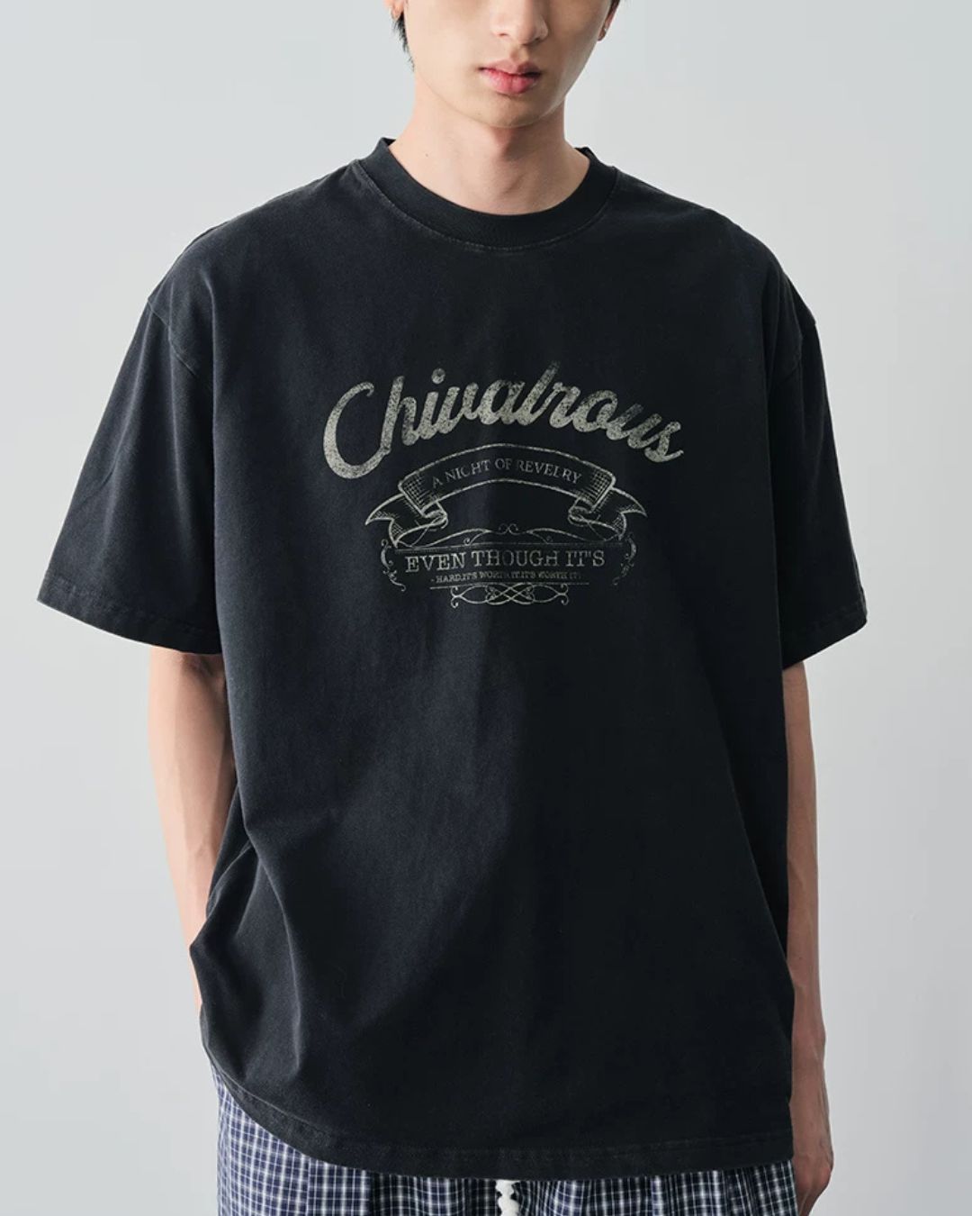 Washed Retro Print T-shirt　ST196