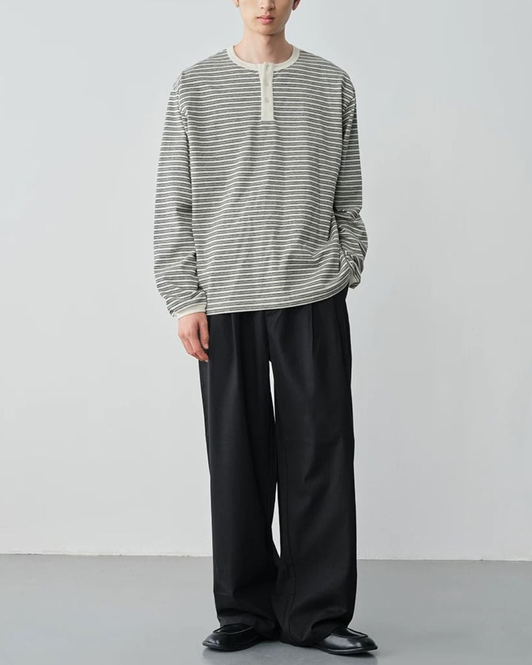 Fine Stripe Henley T-Shirt　LT091