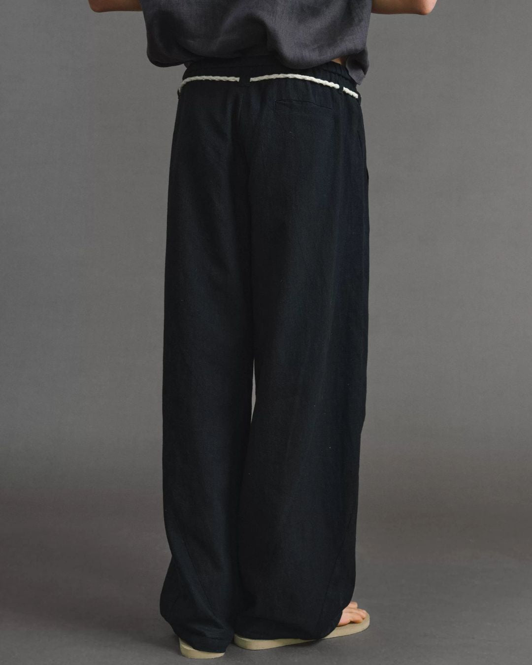 Tassel-Tie Curved Linen Pants　WP111