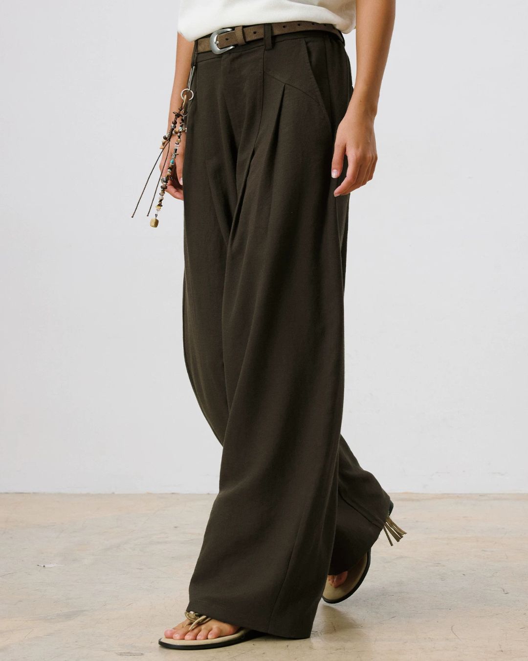 Linen Pleated Wide Pants　WP110