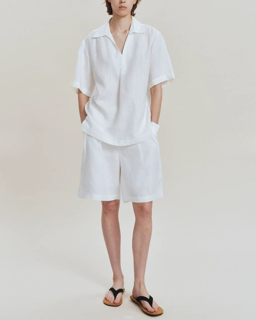 Linen Relaxed Pleated Shorts　SP080